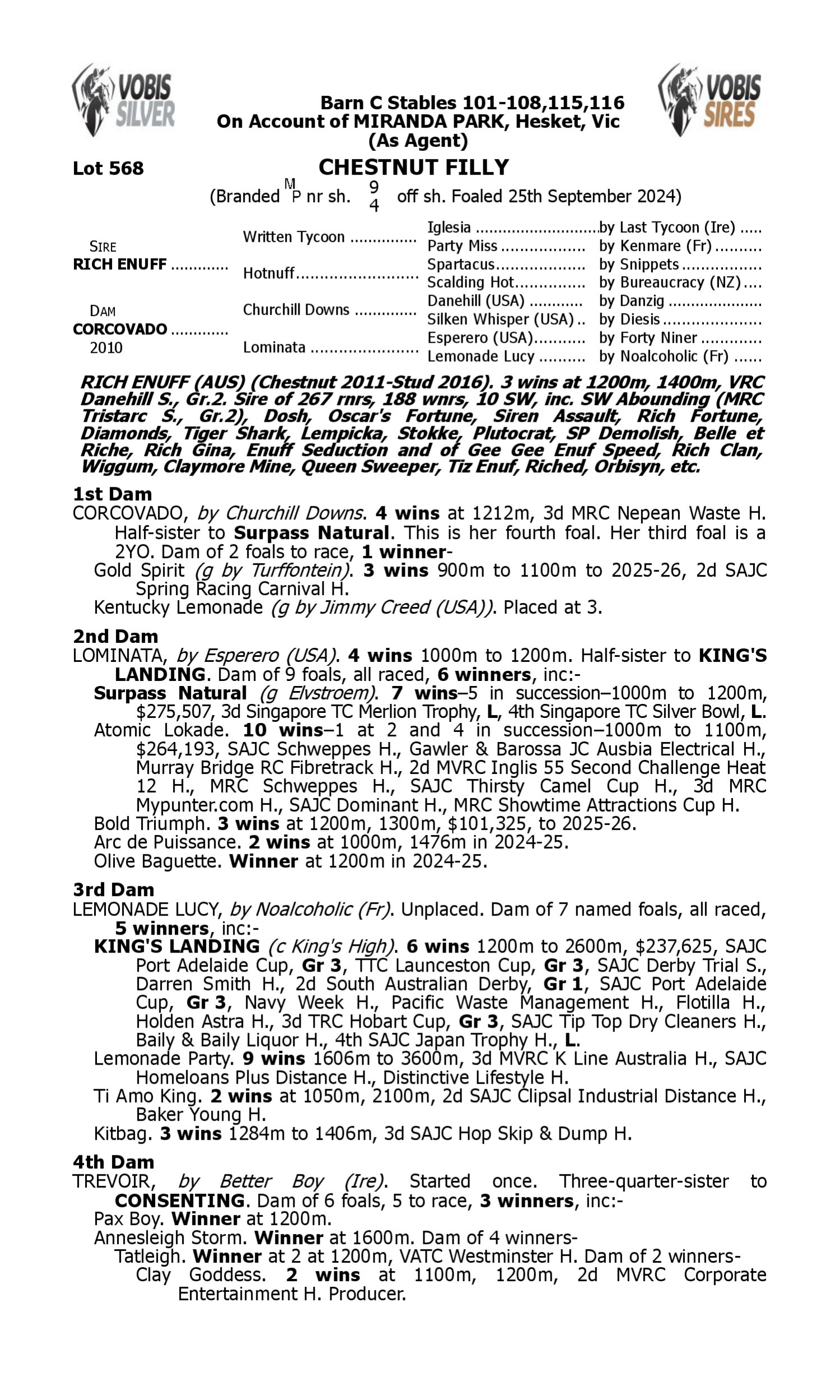 Pedigree for Lot 568 Rich Enuff - Corcovado
