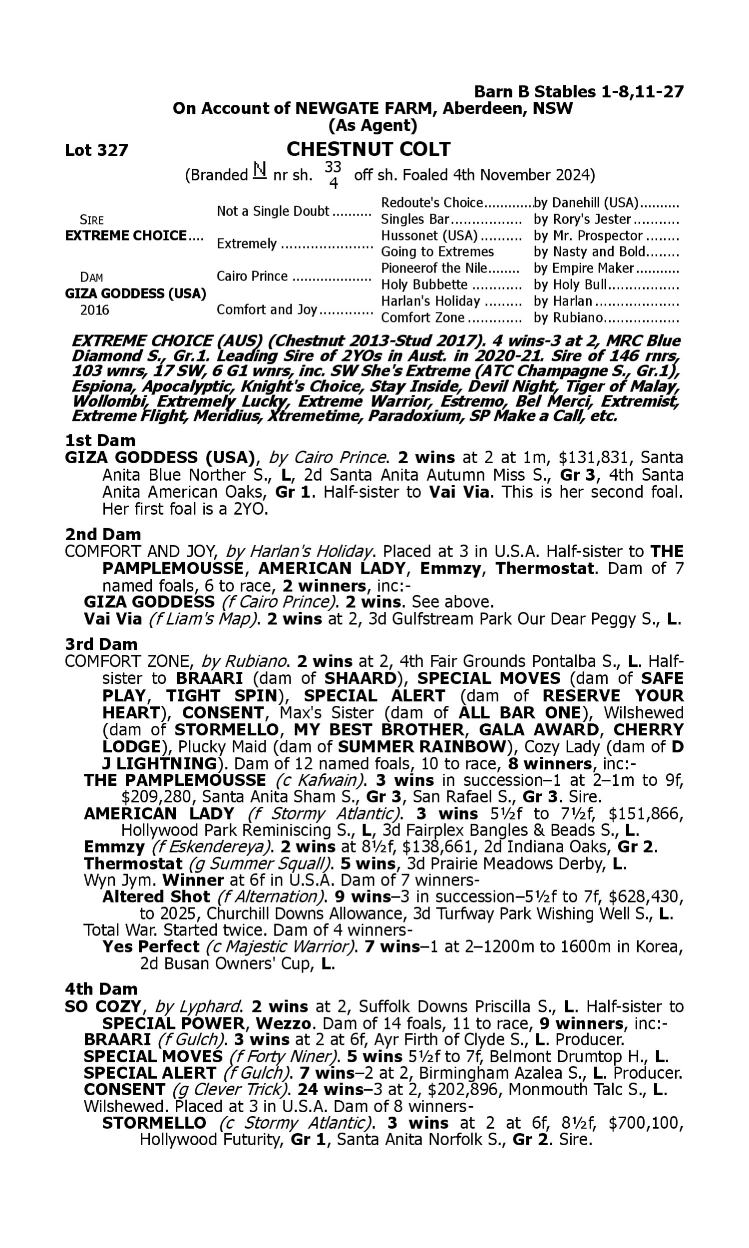 Pedigree for Lot 327 Extreme Choice - Giza Goddess (USA)