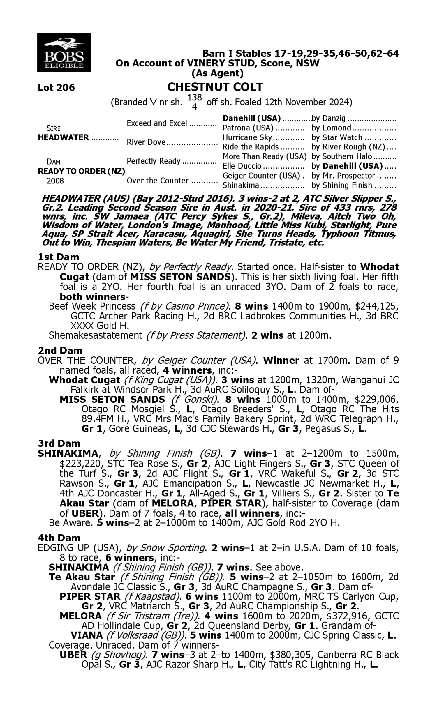 Pedigree for Lot 206 Headwater - Ready to Order (NZ)