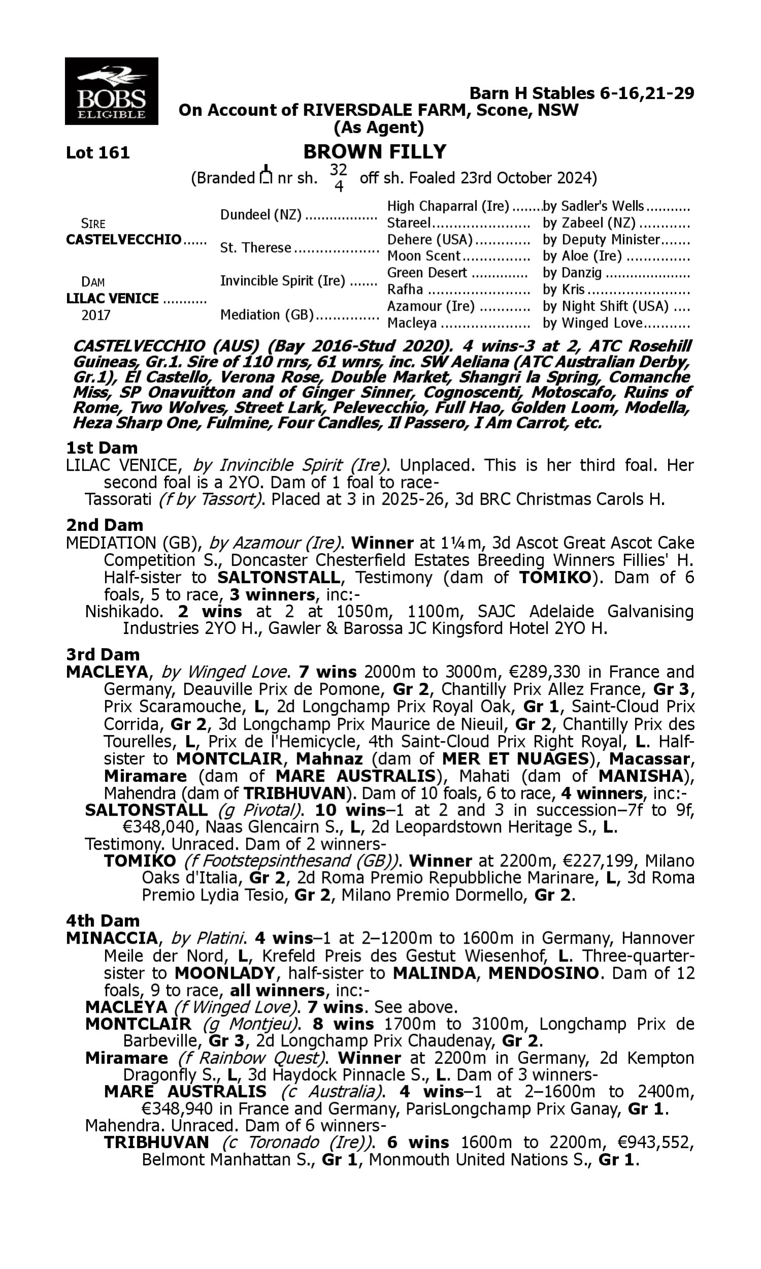 Pedigree for Lot 161 Castelvecchio - Lilac Venice