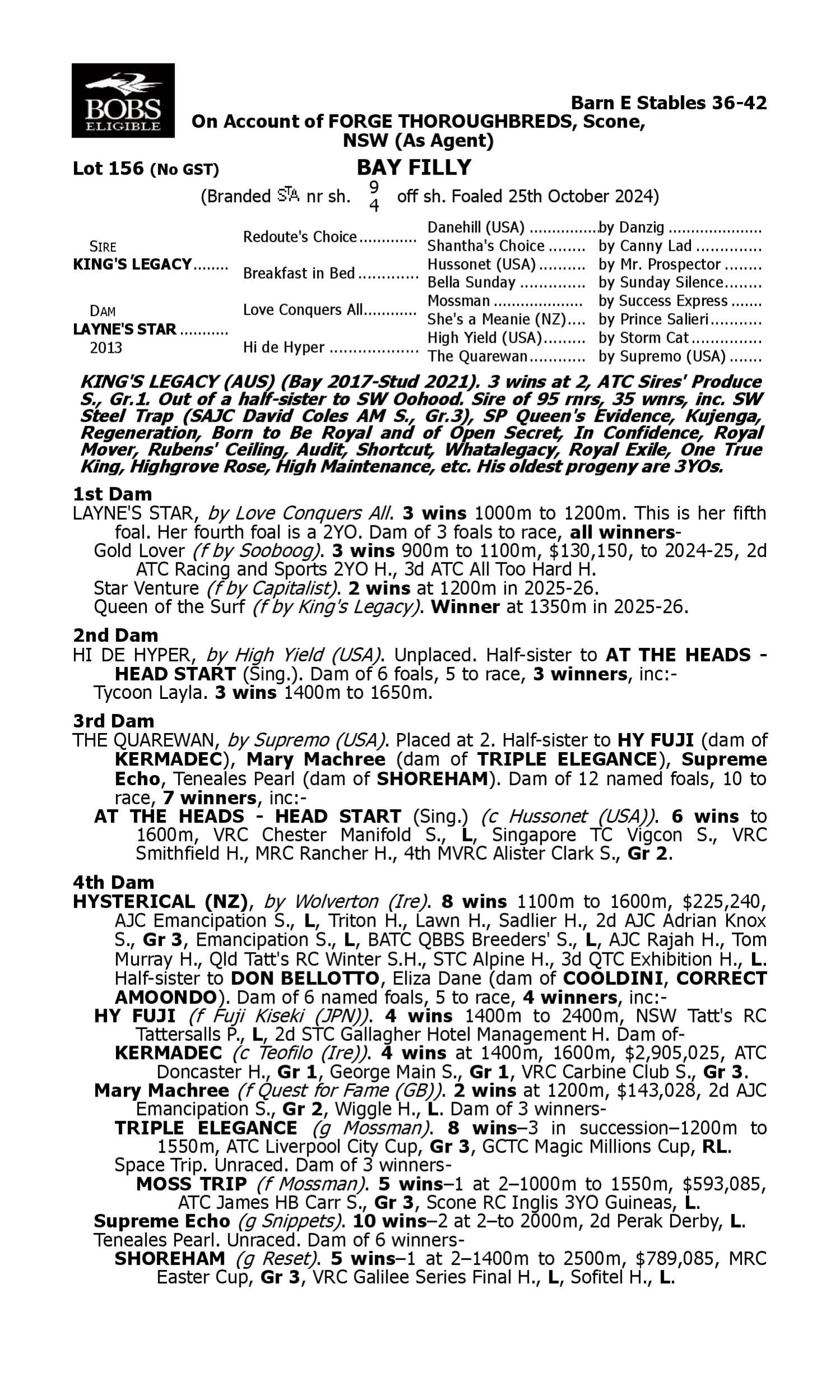 Pedigree for Lot 156 King's Legacy - Layne's Star