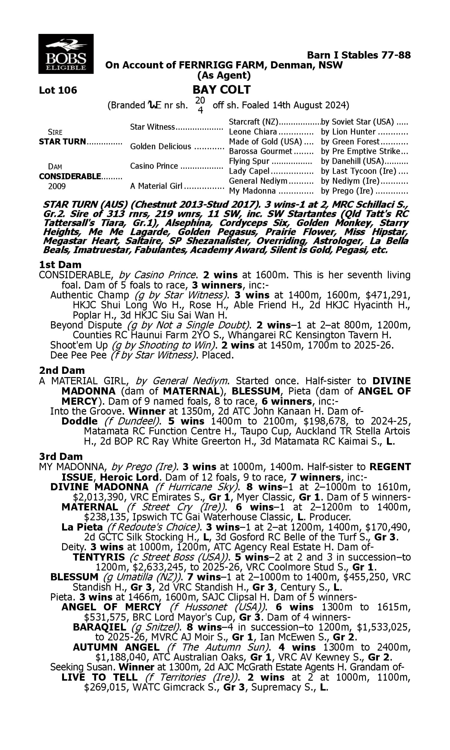 Pedigree for Lot 106 Star Turn - Considerable