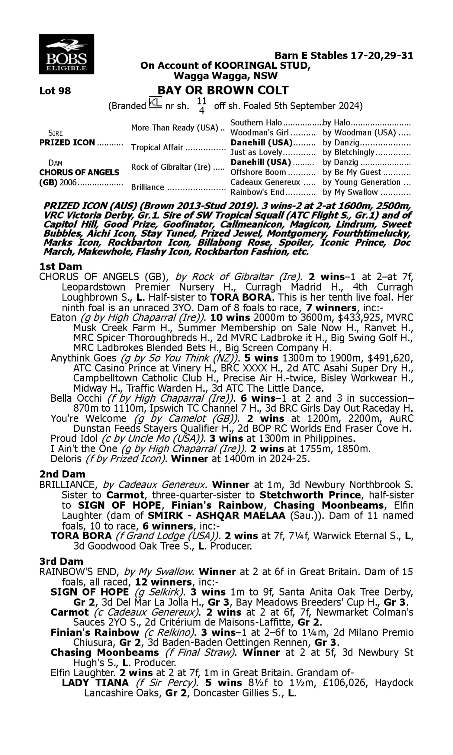 Pedigree for Lot 98 Prized Icon - Chorus of Angels (GB)