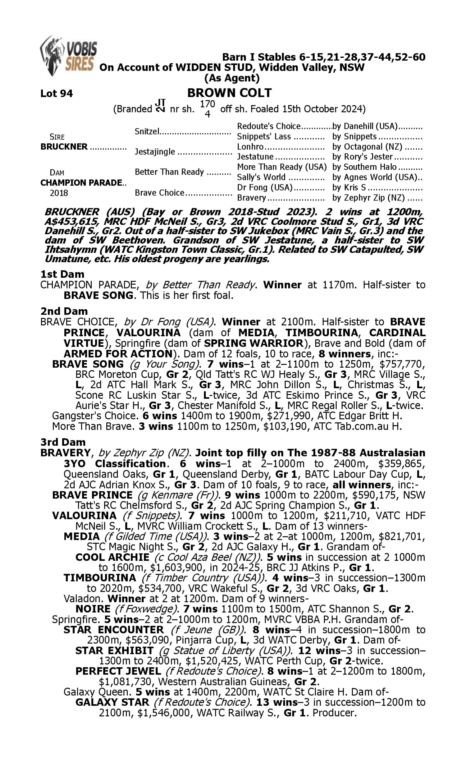 Pedigree for Lot 94 Bruckner - Champion Parade