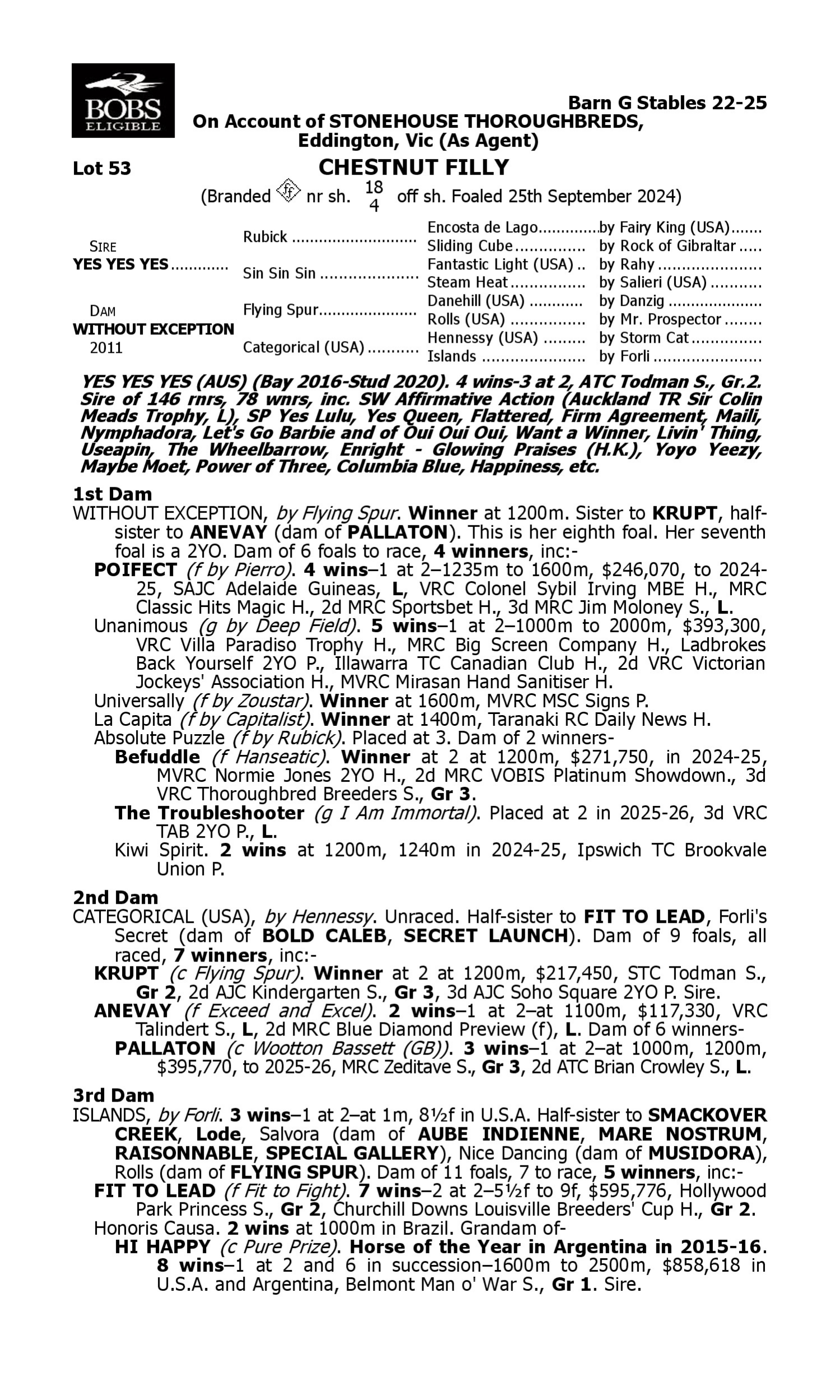 Pedigree for Lot 53 Yes Yes Yes - Without Exception