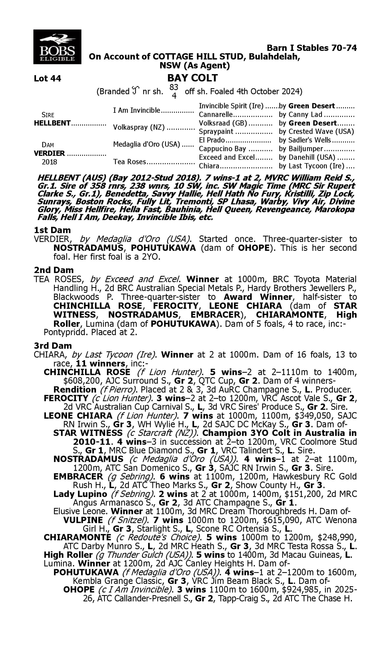 Pedigree for Lot 44 Hellbent - Verdier
