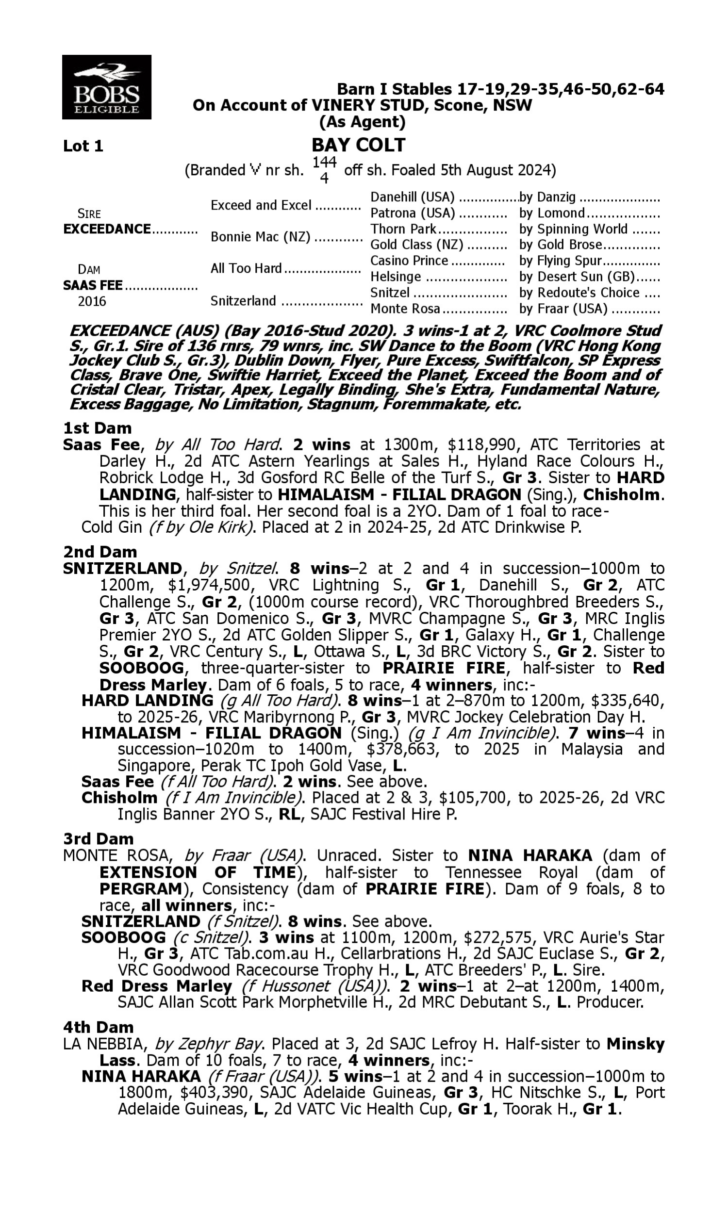 Pedigree for Lot 1 Exceedance - Saas Fee