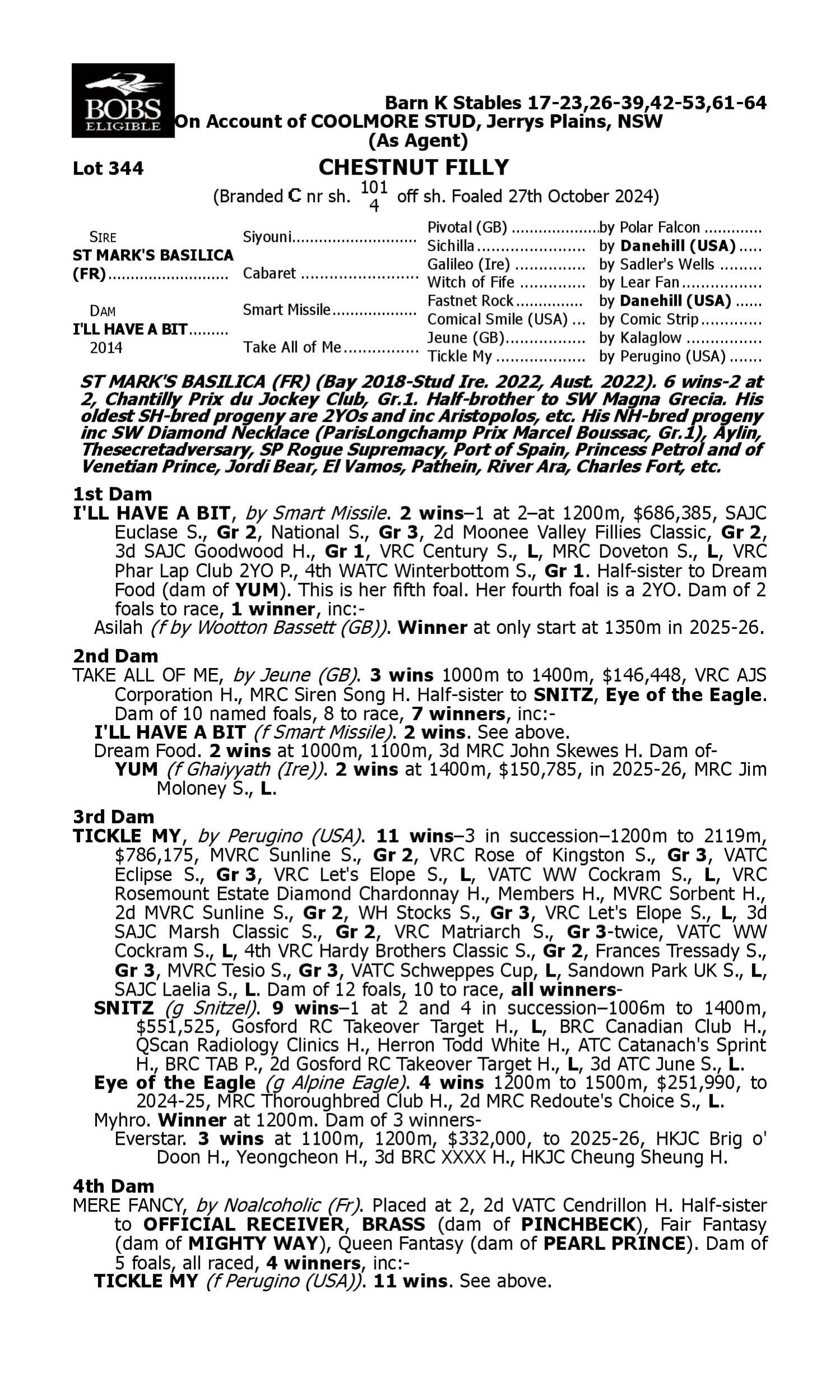 Pedigree for Lot 344 St Mark's Basilica (FR) - I'll Have a Bit