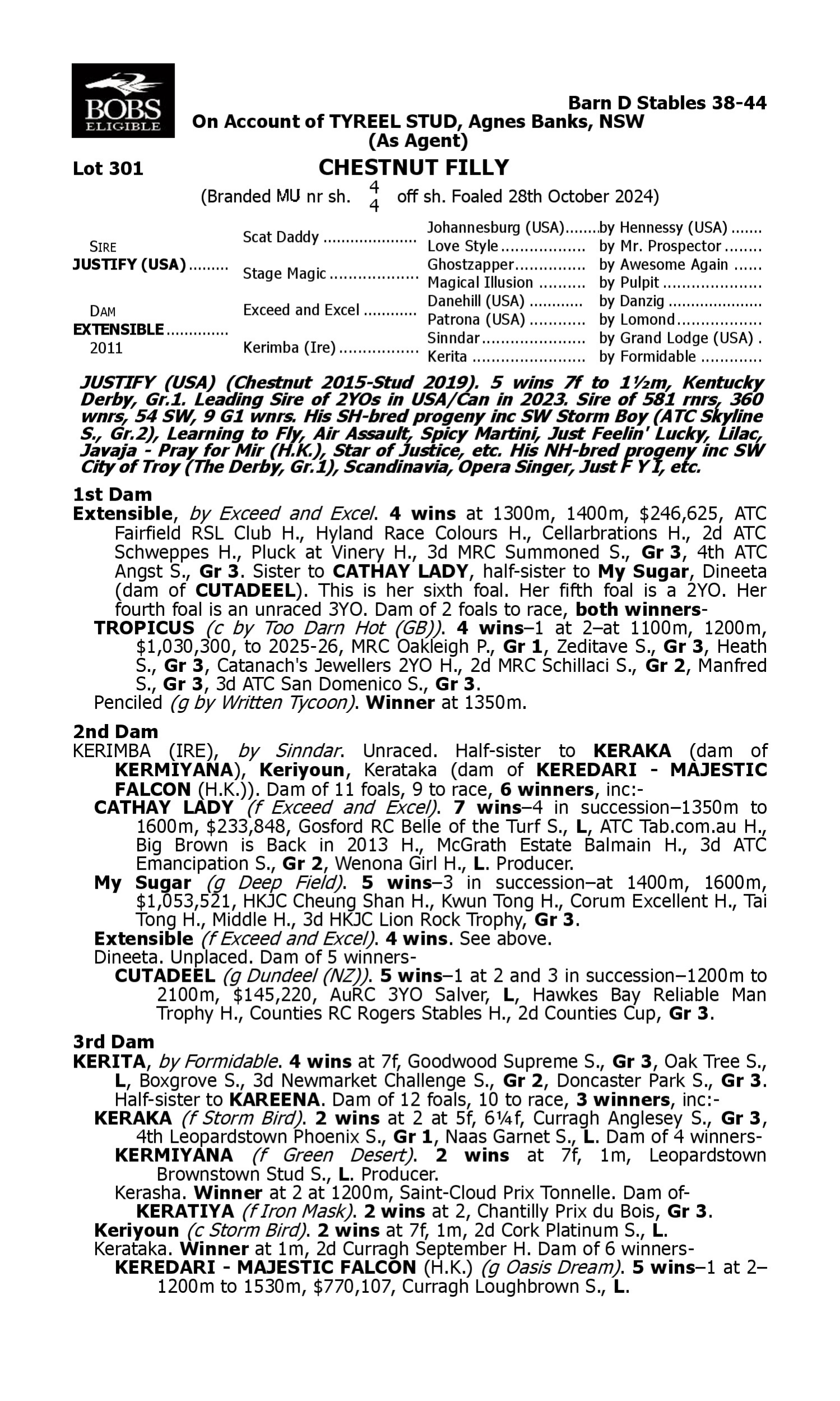 Pedigree for Lot 301 Justify (USA) - Extensible