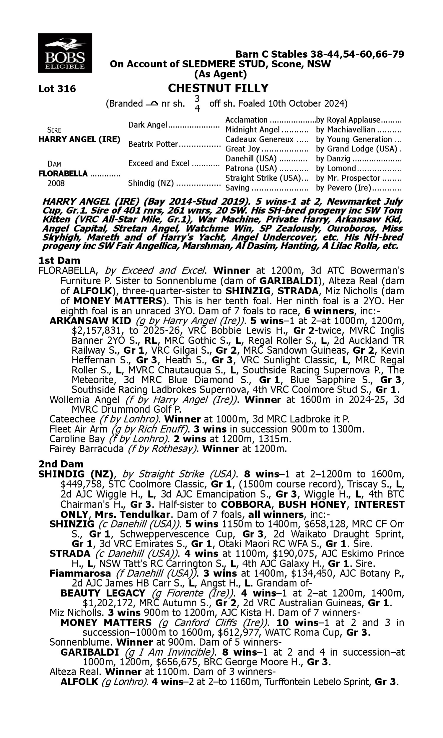 Pedigree for Lot 316 Harry Angel (IRE) - Florabella