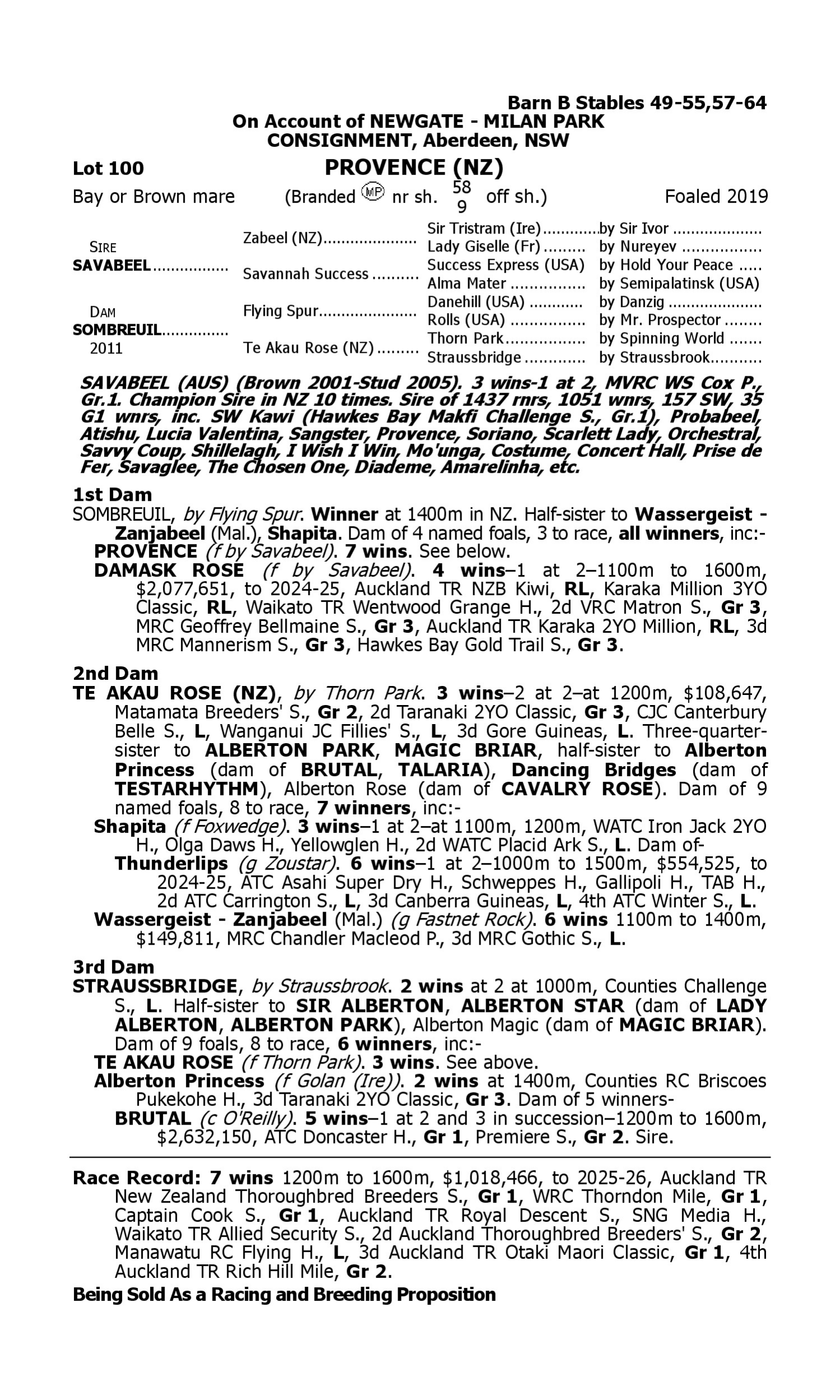 Pedigree for Lot 100 Savabeel - Sombreuil