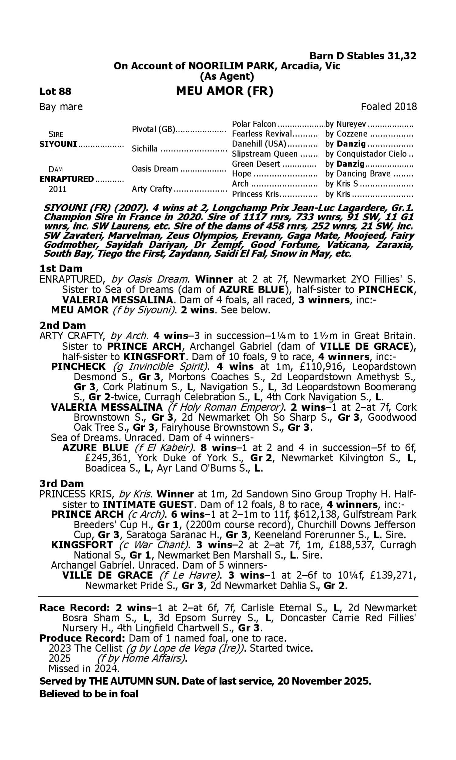 Pedigree for Lot 88 Siyouni (FR) - Enraptured (IRE)
