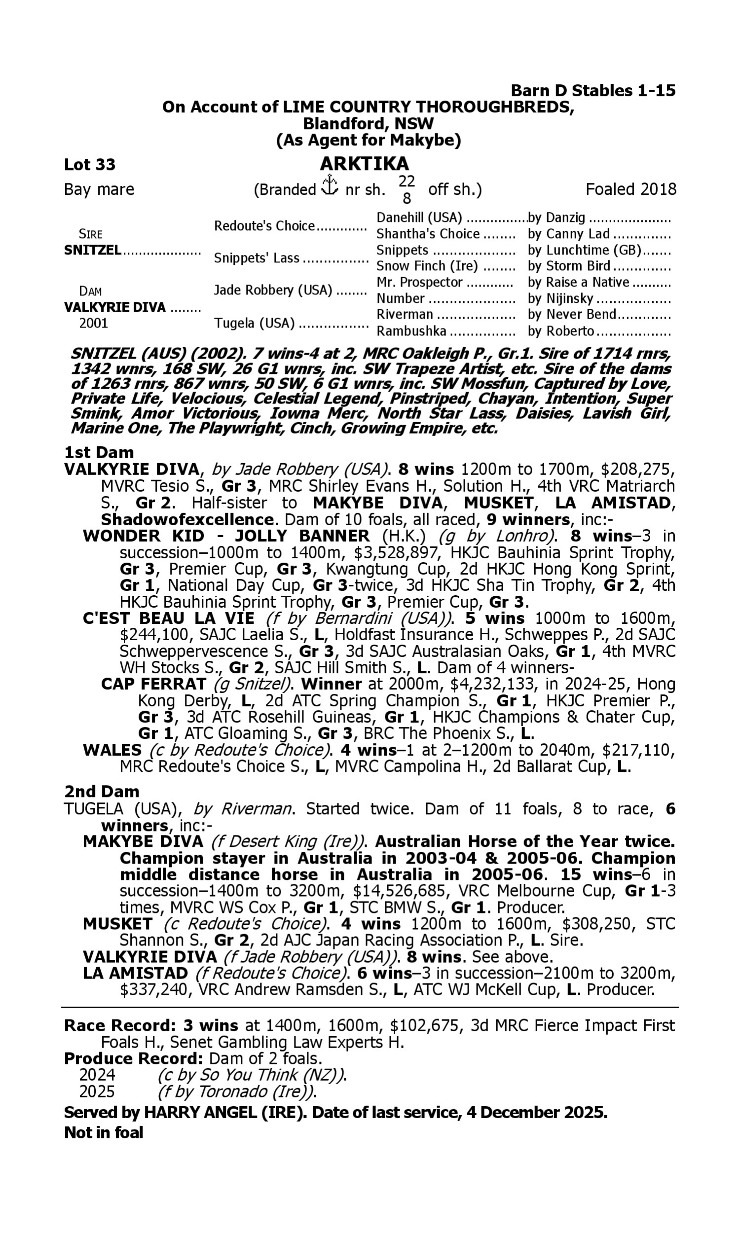 Pedigree for Lot 33 Snitzel - Valkyrie Diva