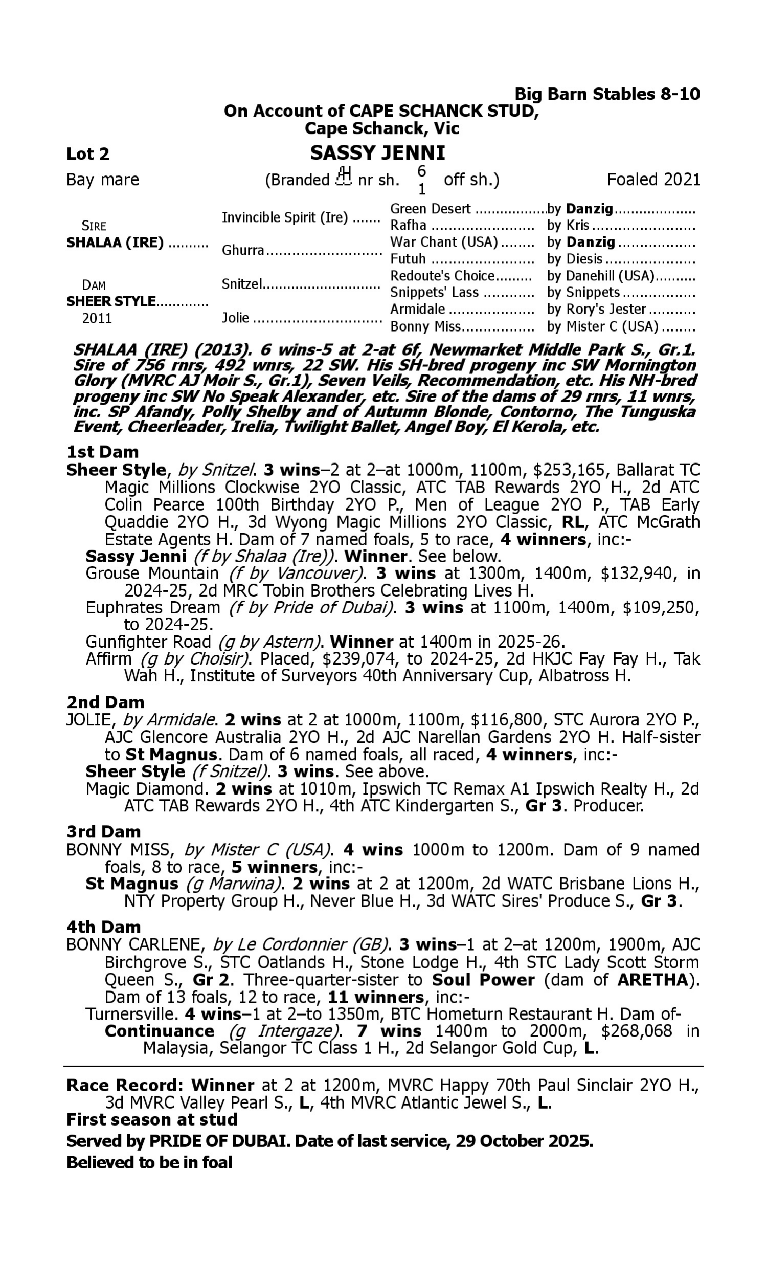 Pedigree for Lot 2 Shalaa (IRE) - Sheer Style