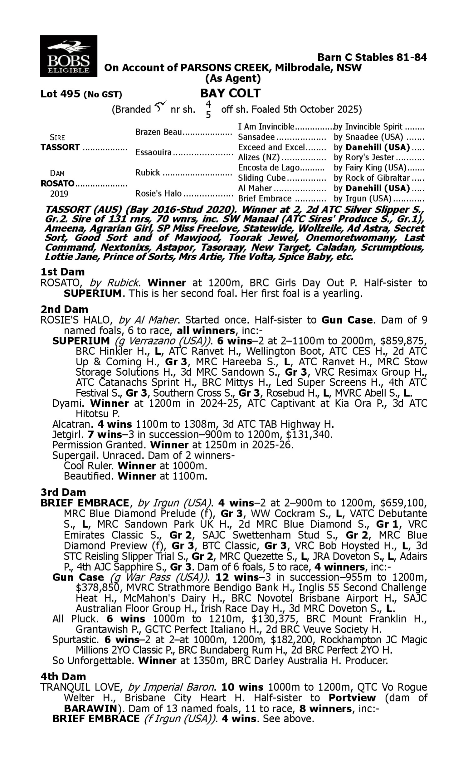 Pedigree for Lot 495 Tassort - Rosato