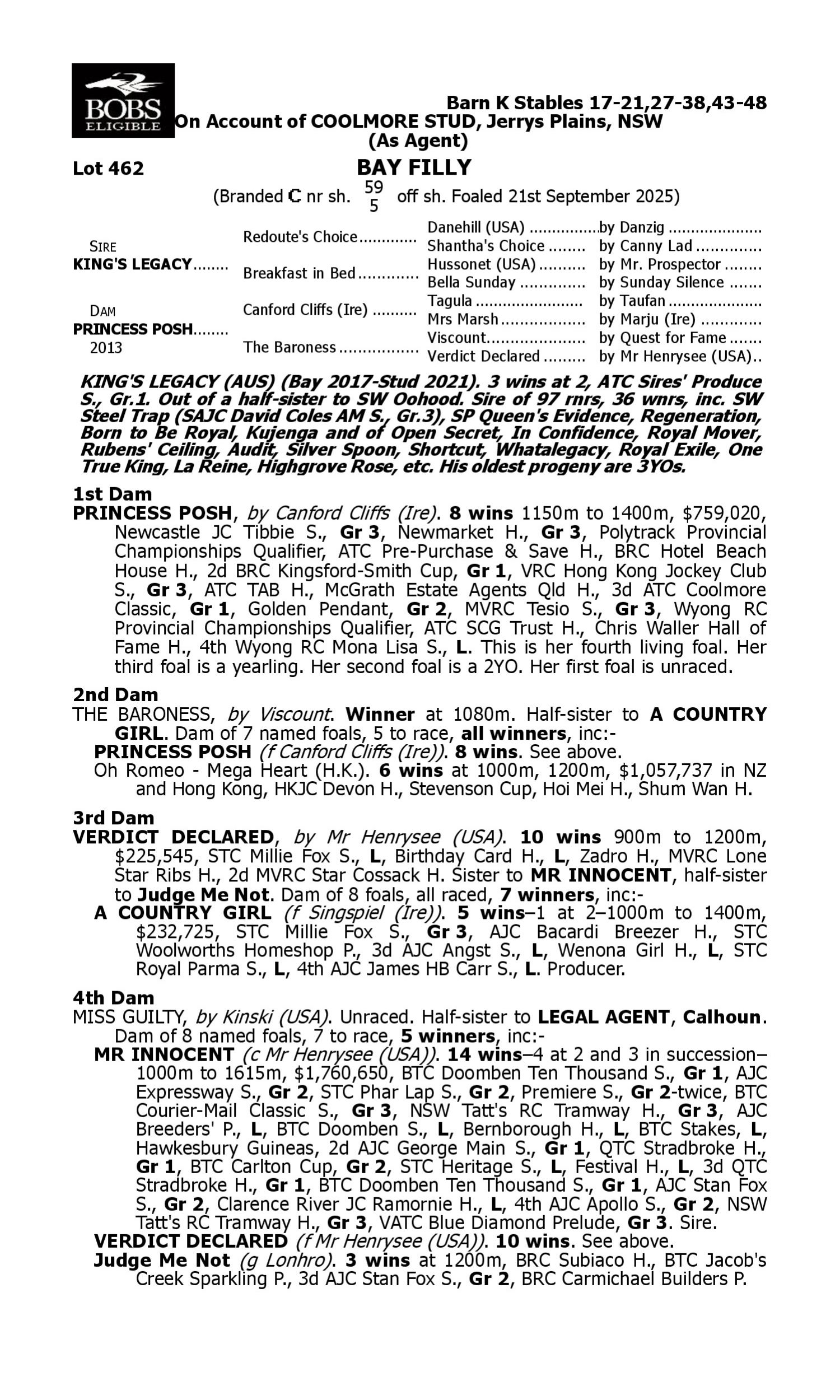 Pedigree for Lot 462 King's Legacy - Princess Posh
