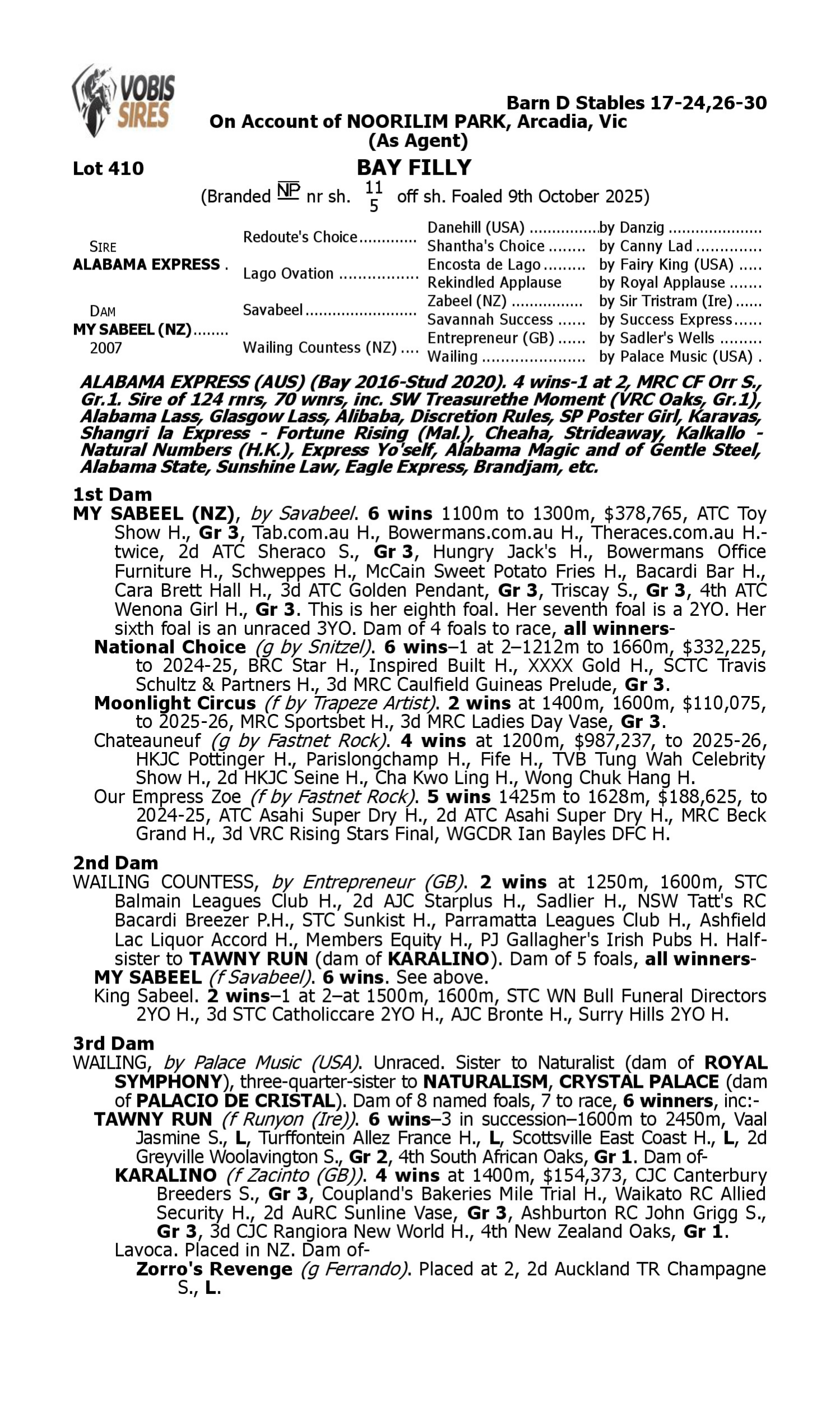 Pedigree for Lot 410 Alabama Express - My Sabeel (NZ)