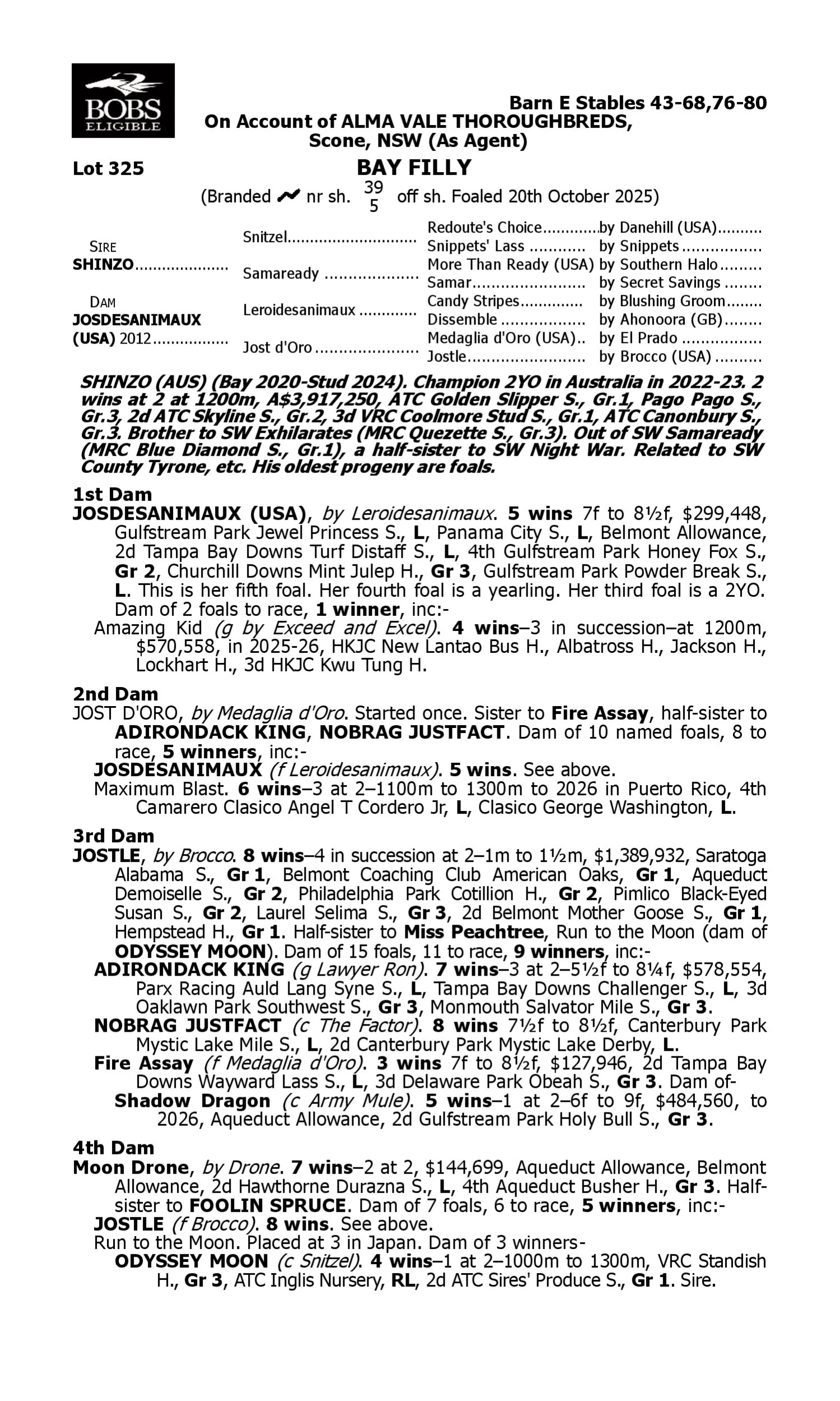 Pedigree for Lot 325 Shinzo - Josdesanimaux (USA)