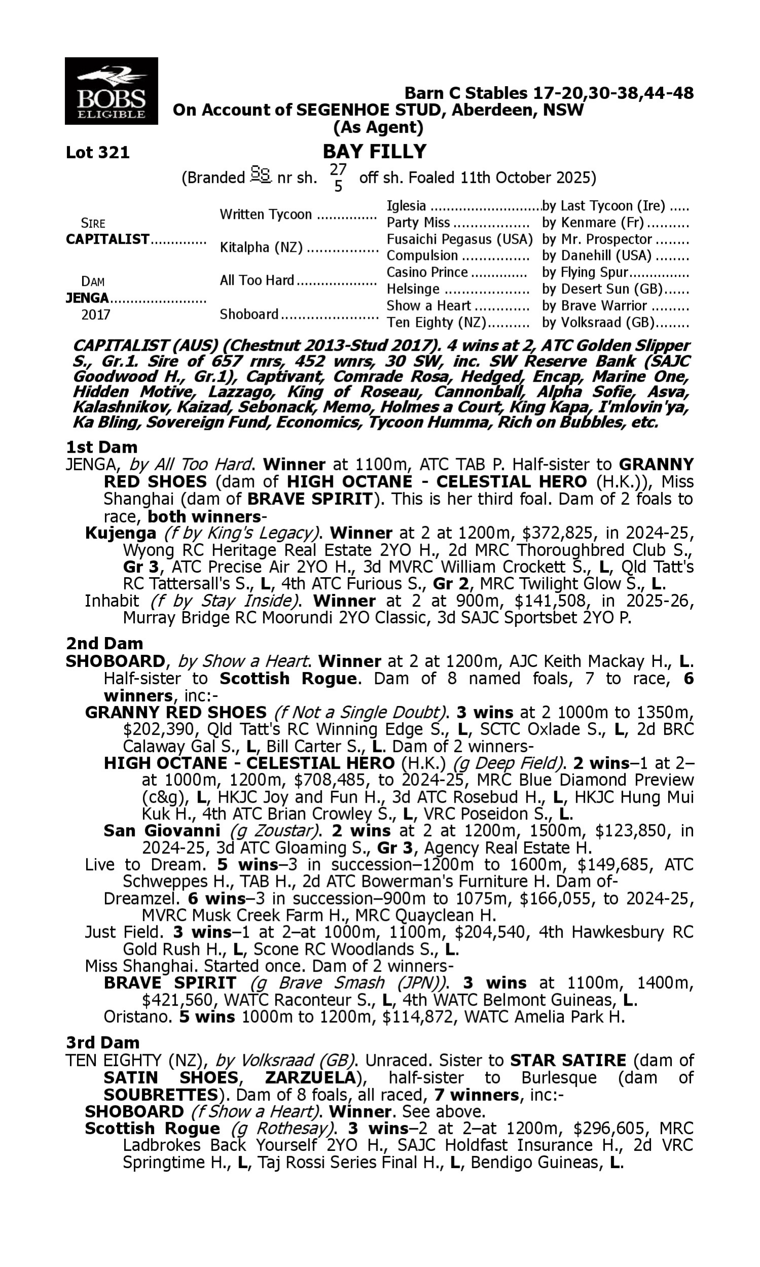 Pedigree for Lot 321 Capitalist - Jenga