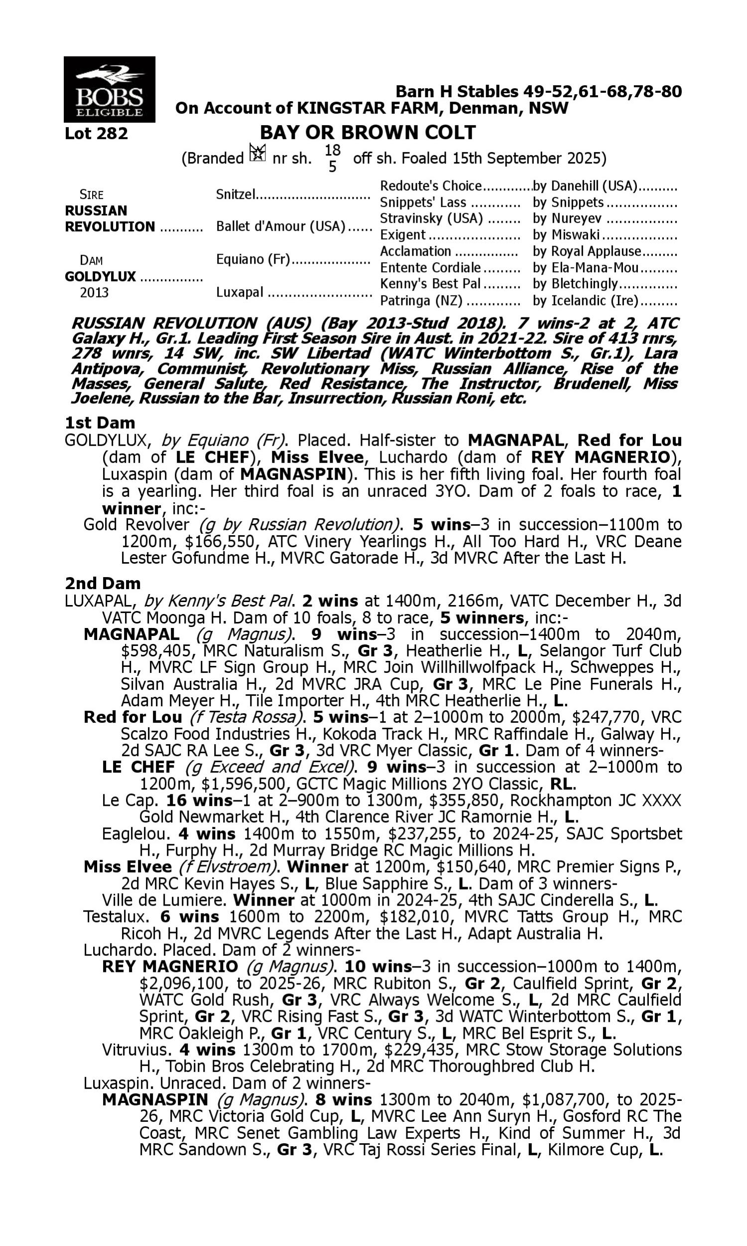 Pedigree for Lot 282 Russian Revolution - Goldylux
