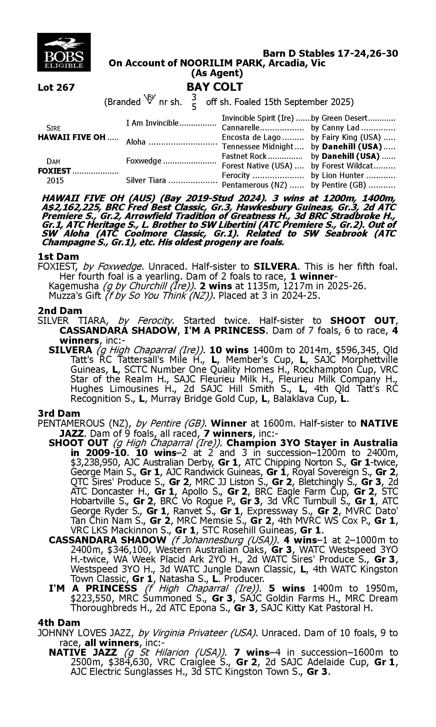 Pedigree for Lot 267 Hawaii Five Oh - Foxiest