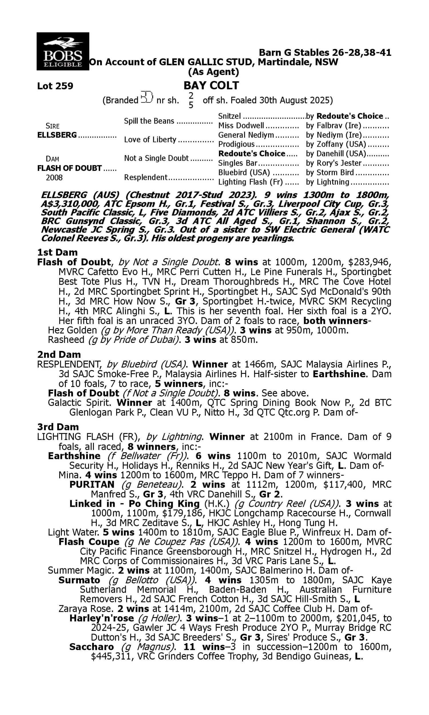 Pedigree for Lot 259 Ellsberg - Flash of Doubt