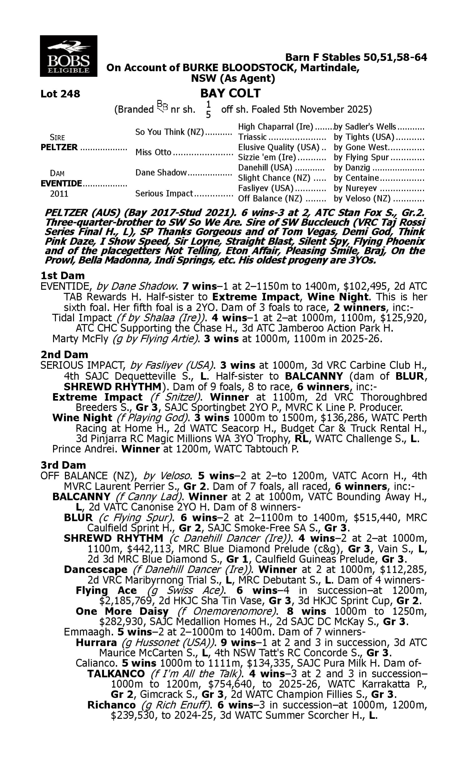 Pedigree for Lot 248 Peltzer - Eventide
