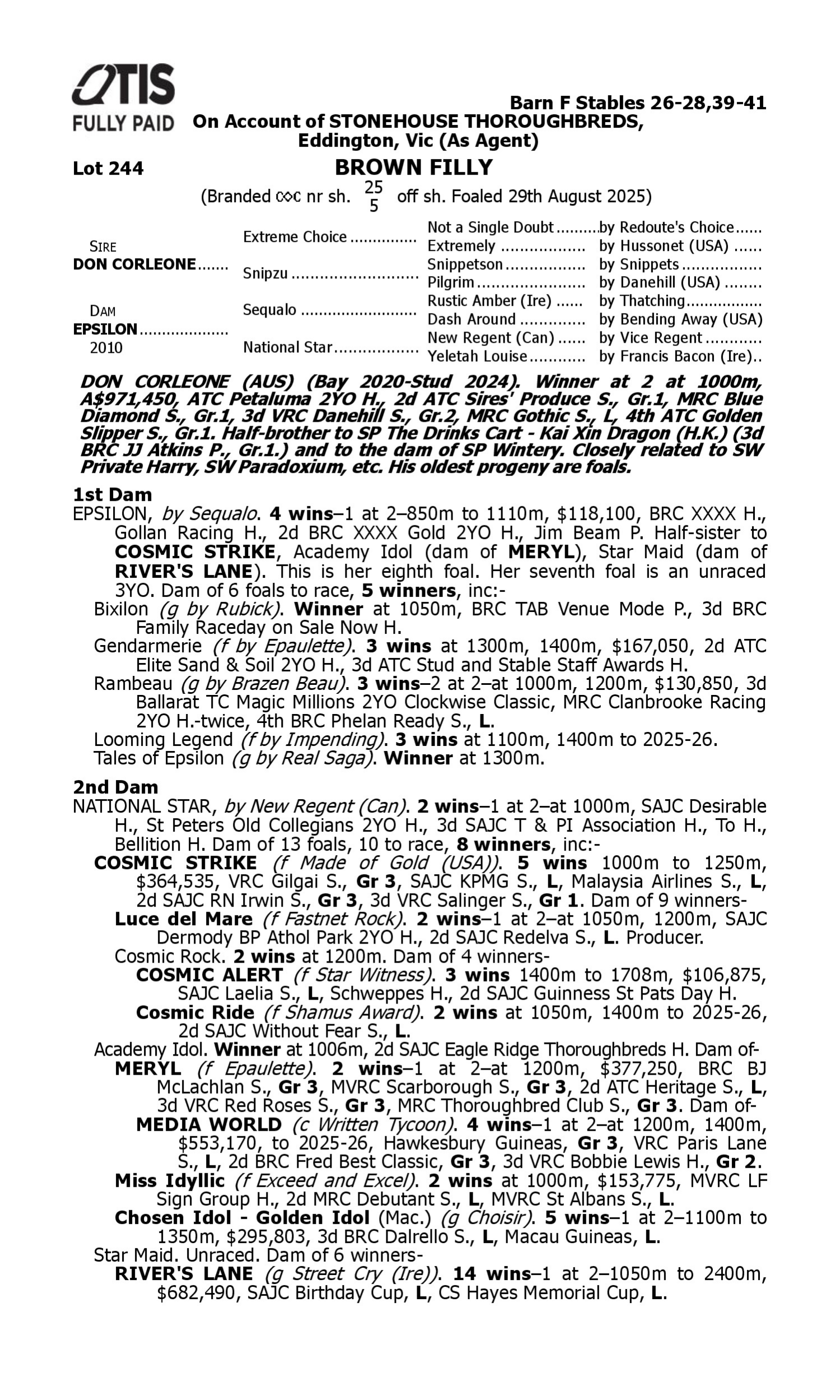 Pedigree for Lot 244 Don Corleone - Epsilon