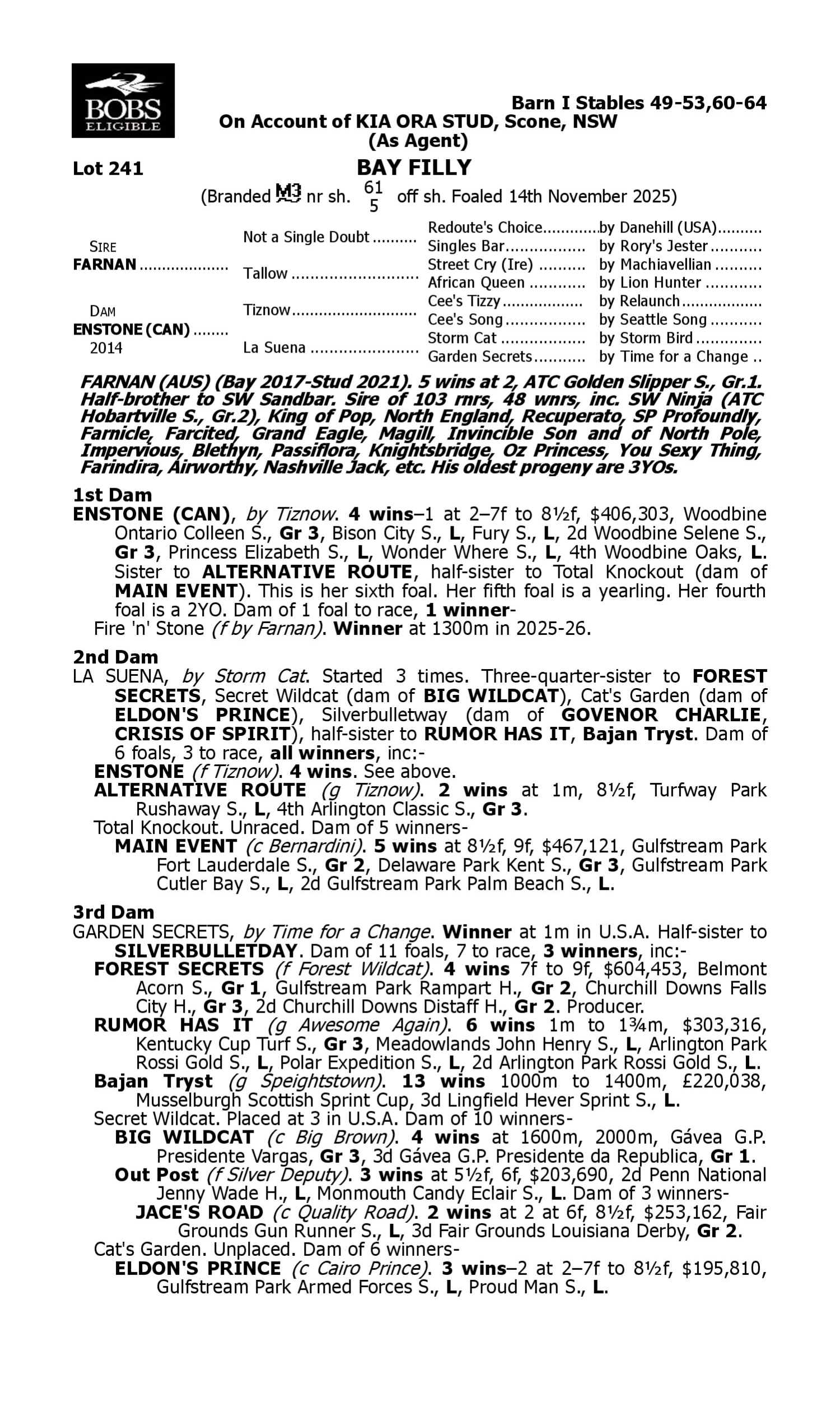 Pedigree for Lot 241 Farnan - Enstone (CAN)