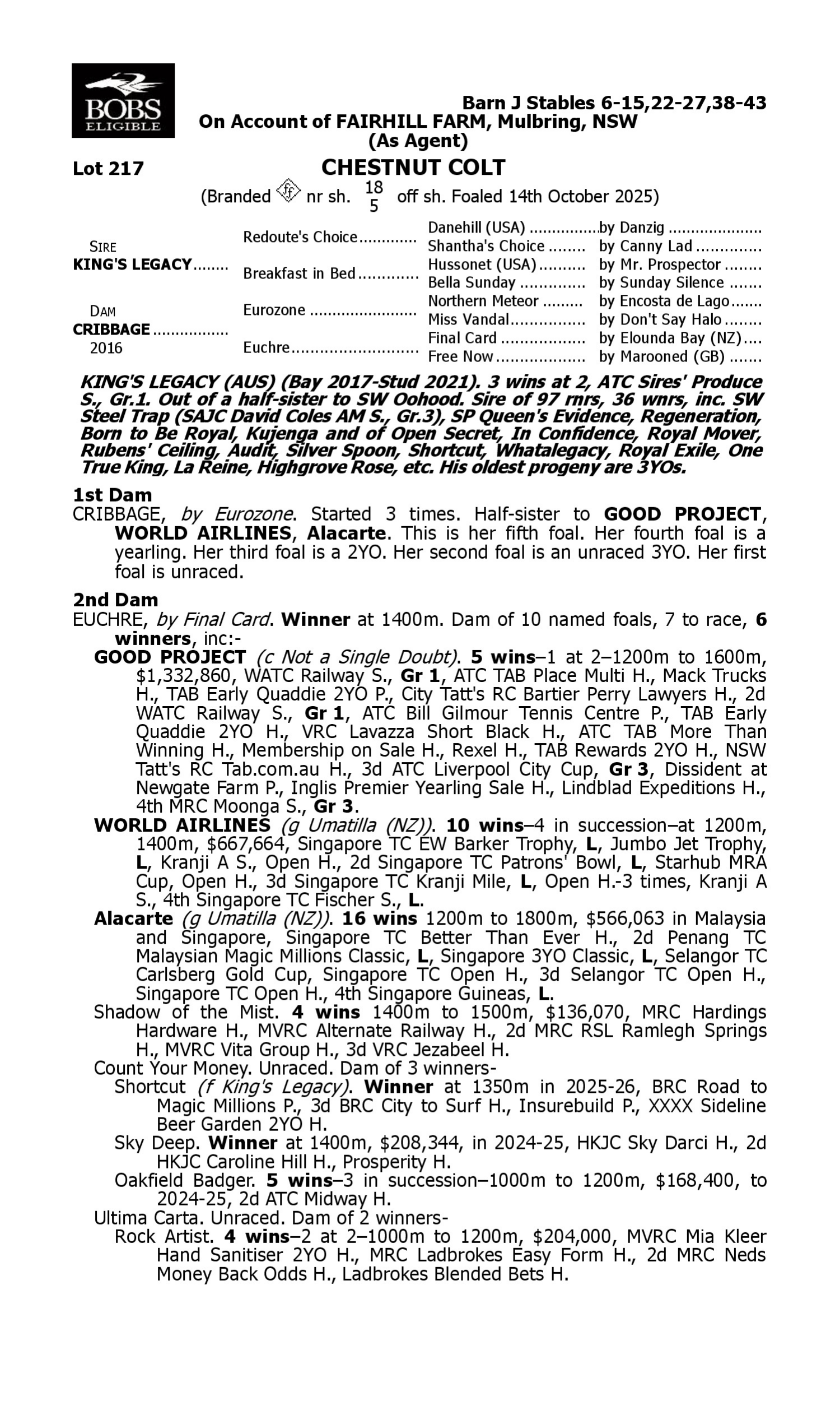 Pedigree for Lot 217 King's Legacy - Cribbage