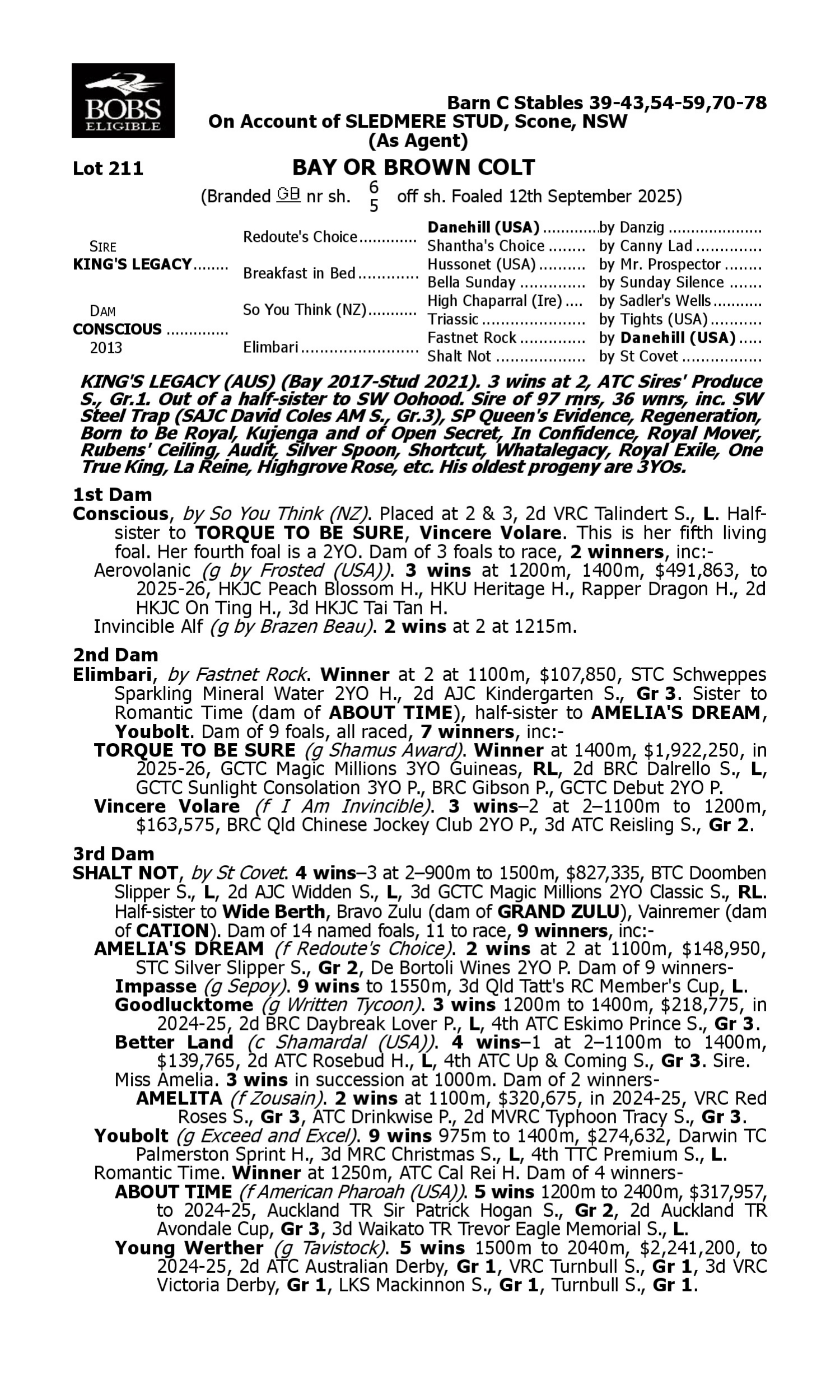 Pedigree for Lot 211 King's Legacy - Conscious