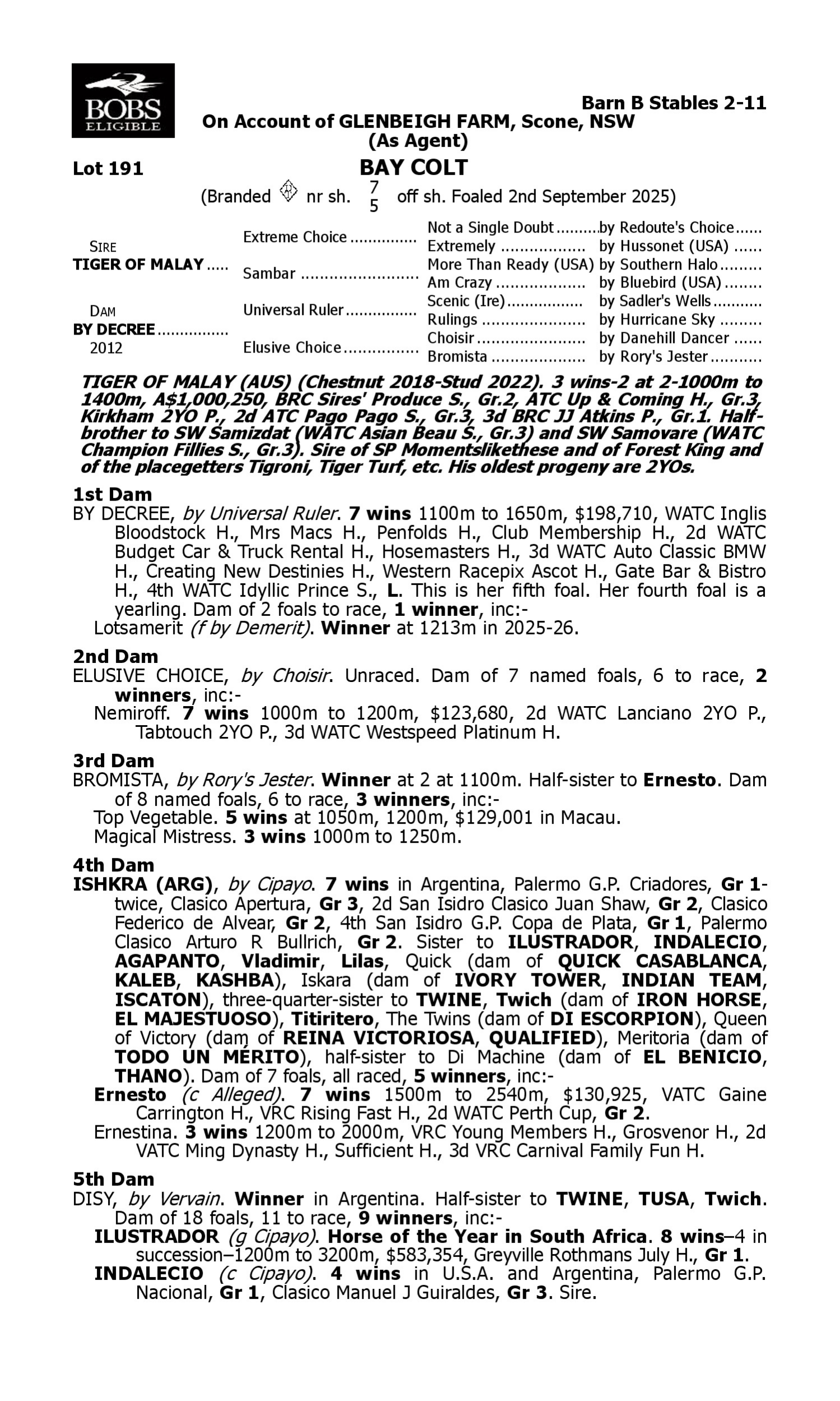 Pedigree for Lot 191 Tiger of Malay - By Decree