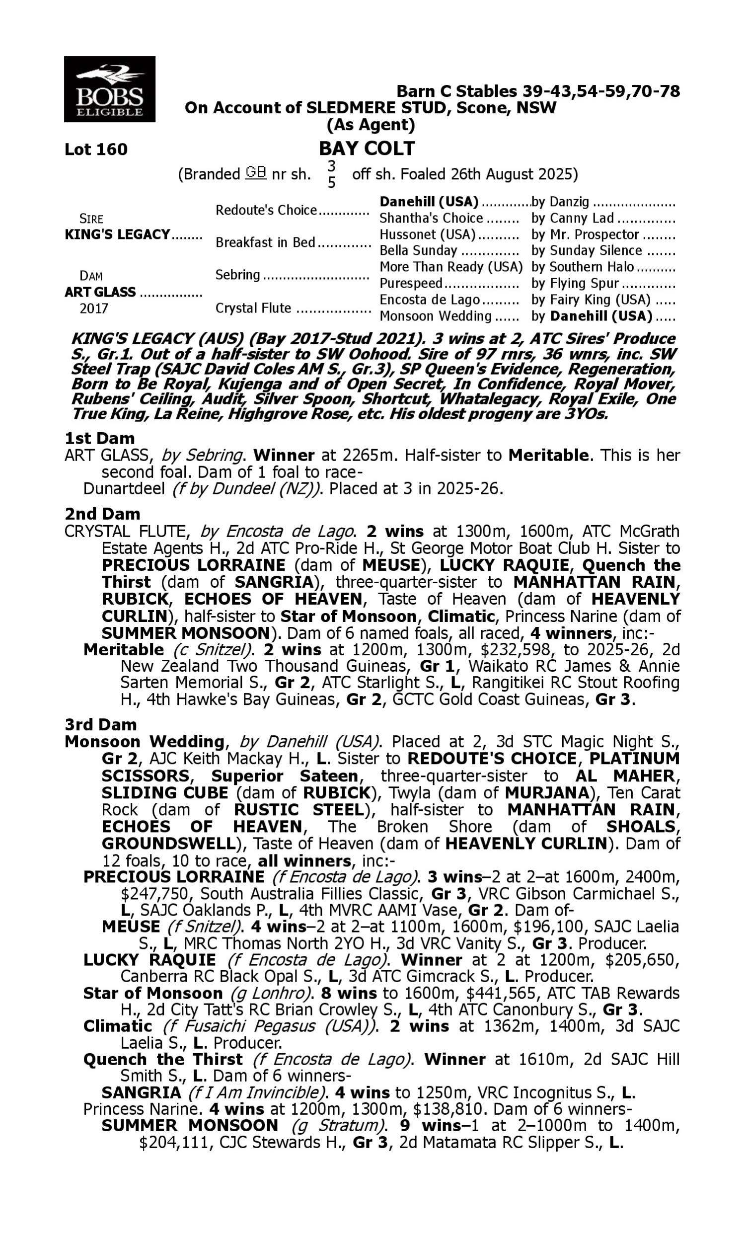 Pedigree for Lot 160 King's Legacy - Art Glass