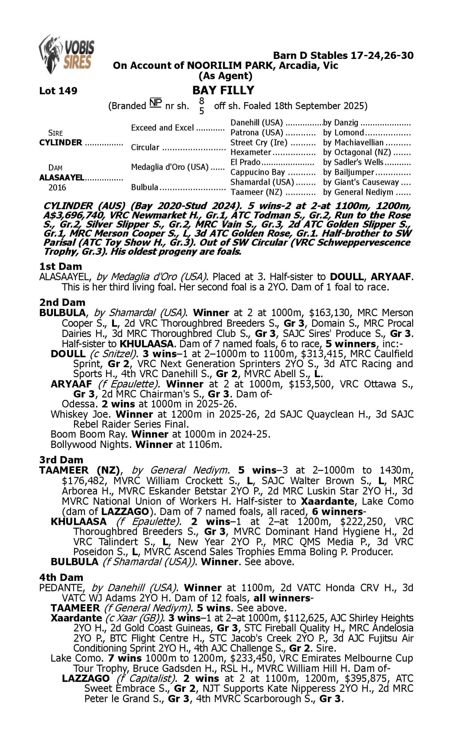 Pedigree for Lot 149 Cylinder - Alasaayel
