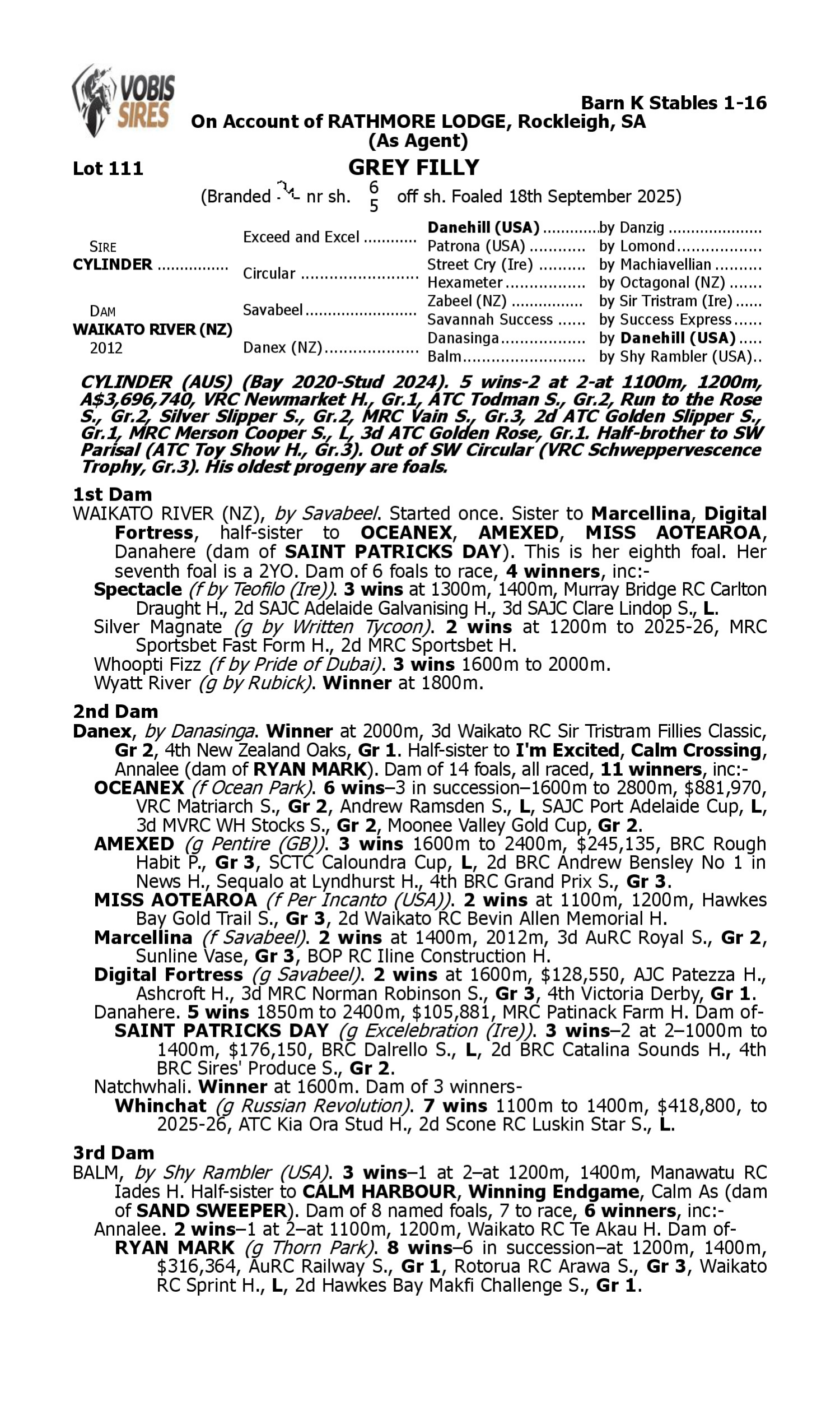 Pedigree for Lot 111 Cylinder - Waikato River (NZ)
