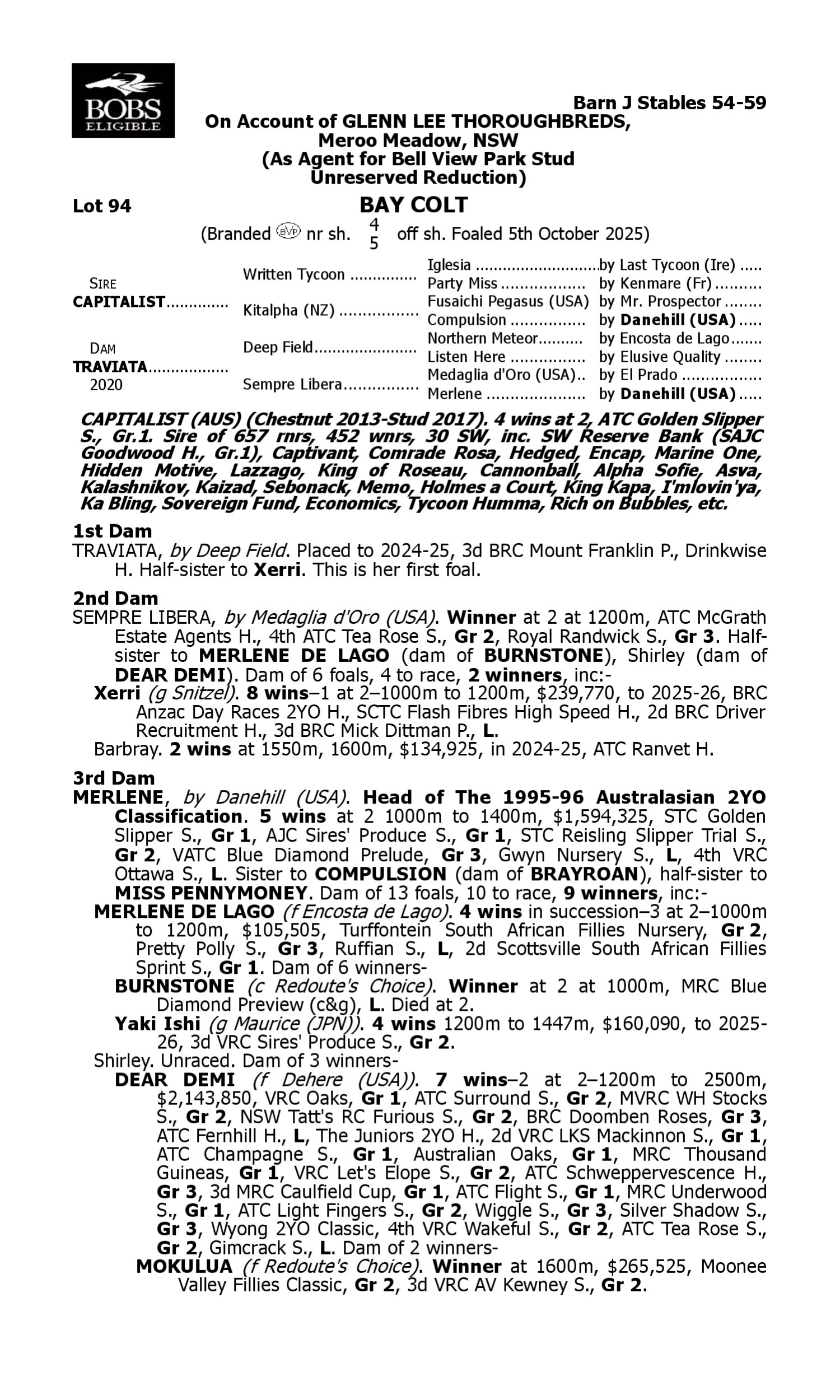Pedigree for Lot 94 Capitalist - Traviata