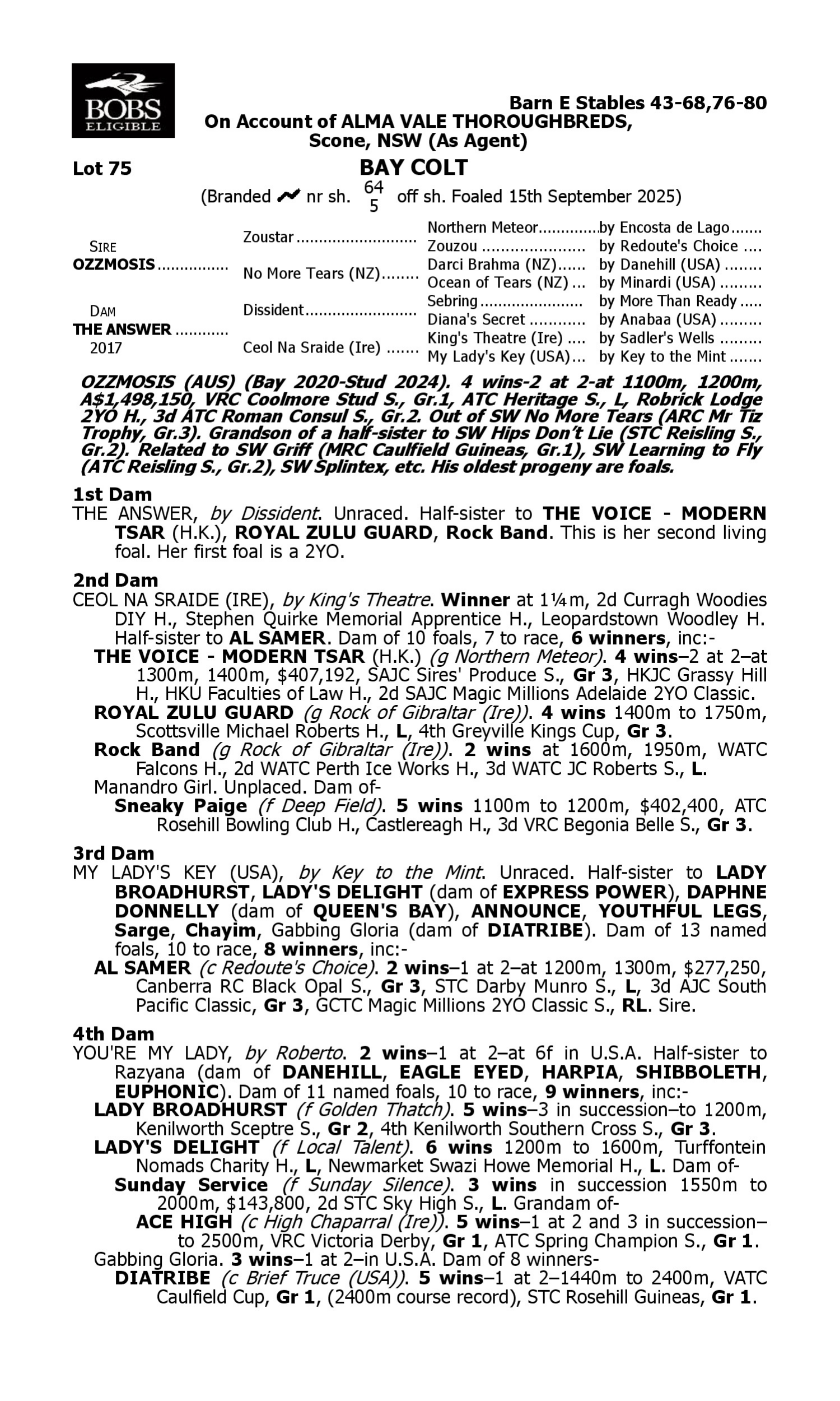 Pedigree for Lot 75 Ozzmosis - The Answer