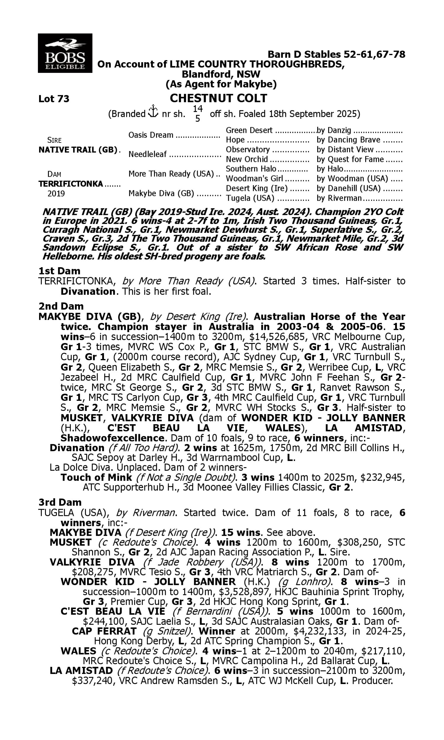 Pedigree for Lot 73 Native Trail (GB) - Terrifictonka