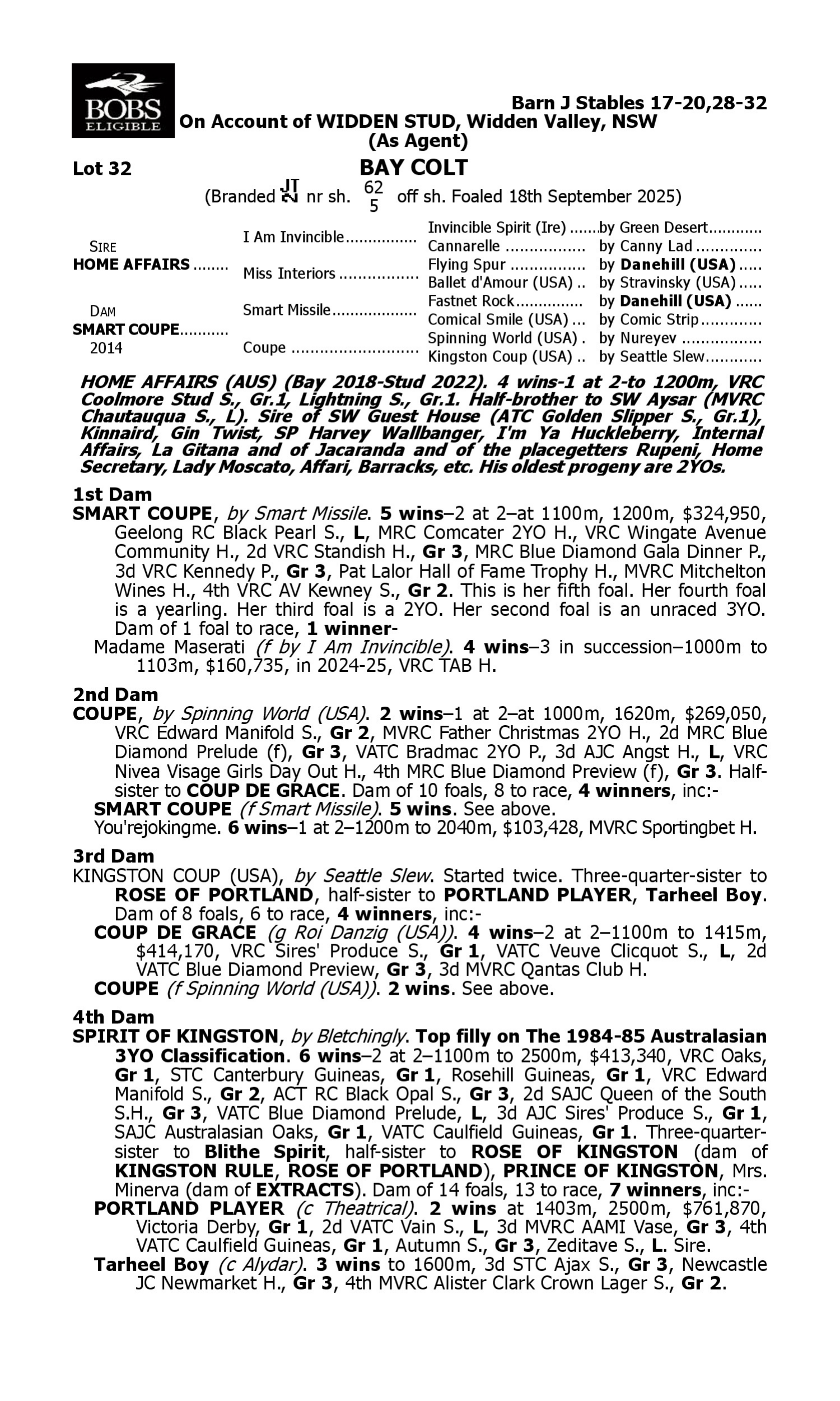 Pedigree for Lot 32 Home Affairs - Smart Coupe