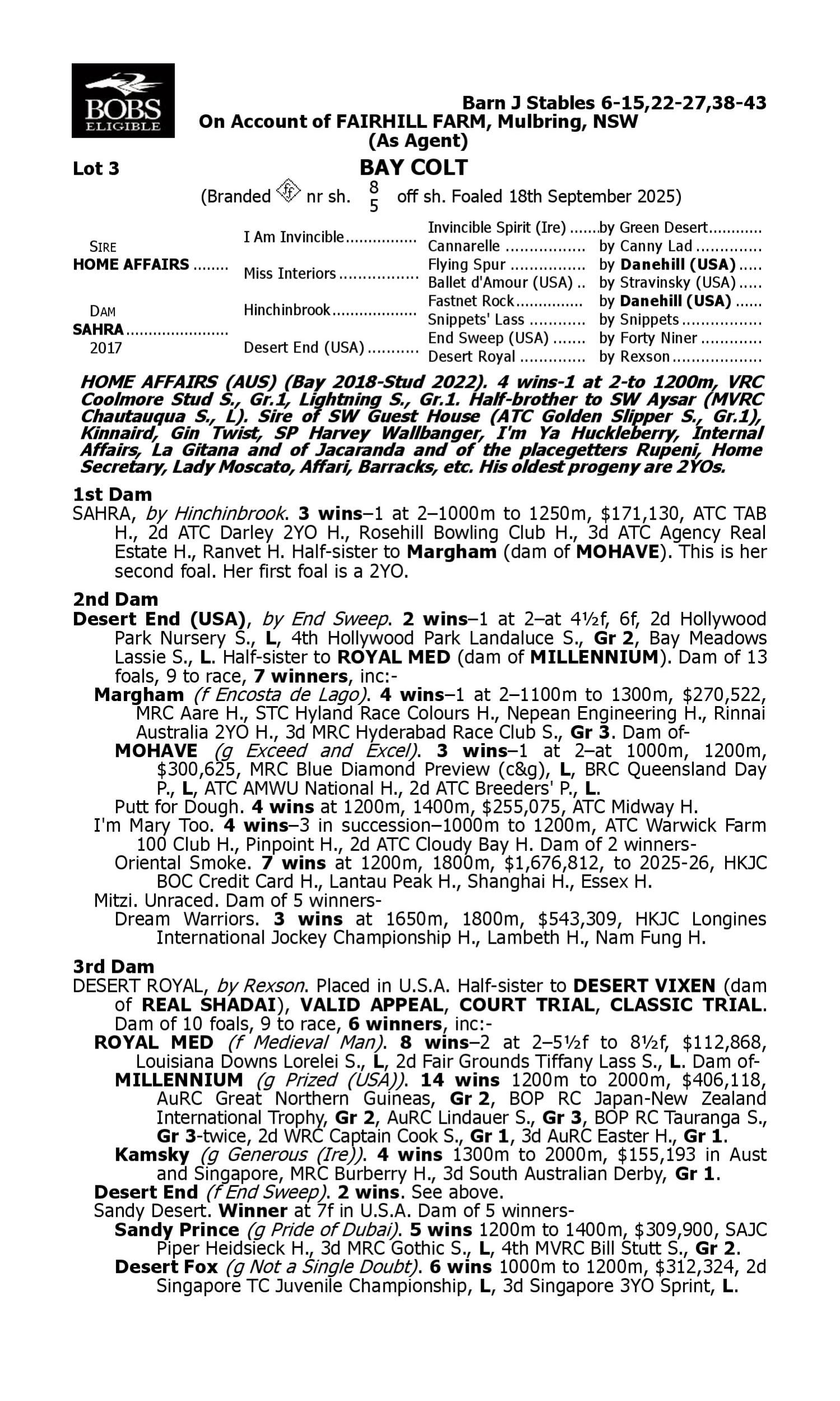 Pedigree for Lot 3 Home Affairs - Sahra