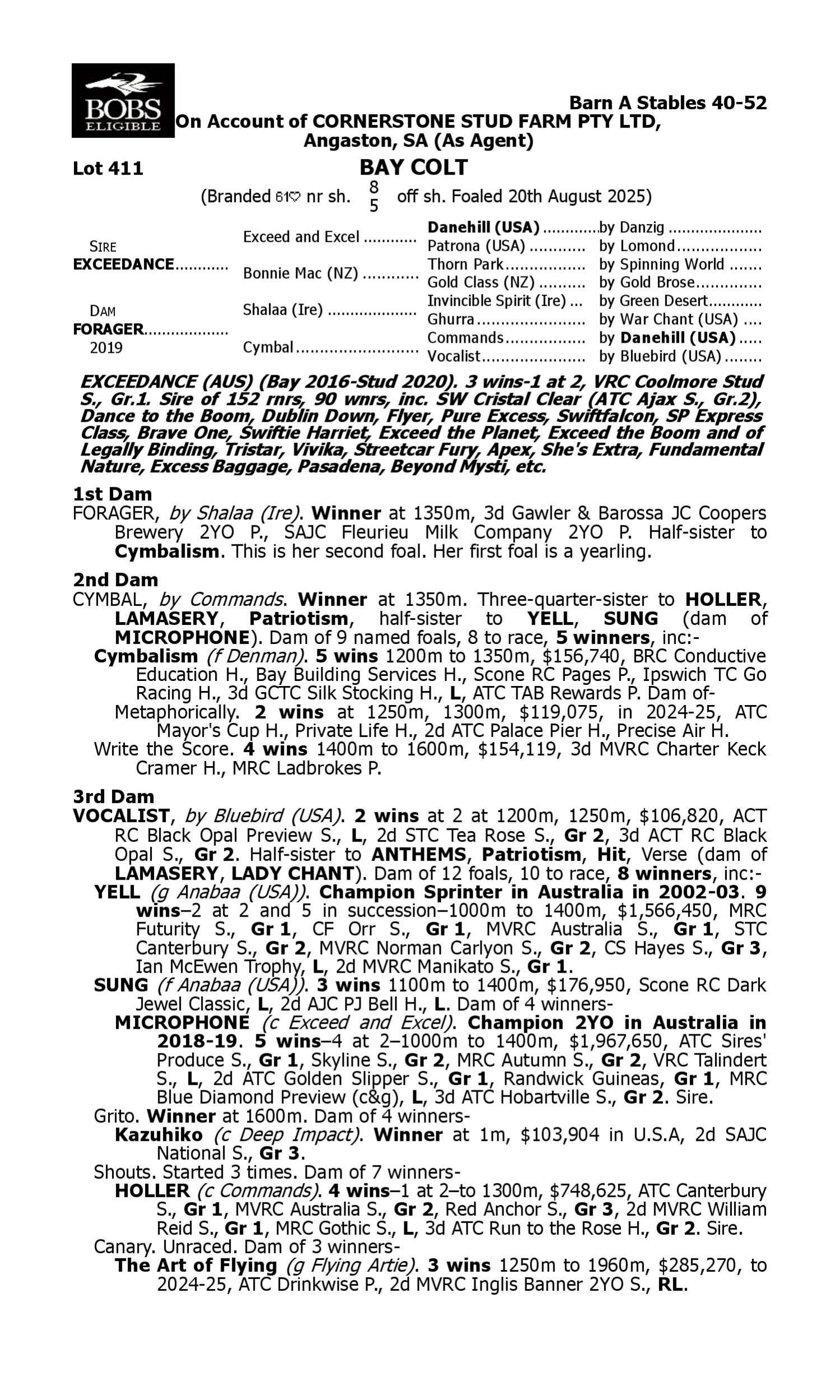 Pedigree for Lot 411 Exceedance - Forager