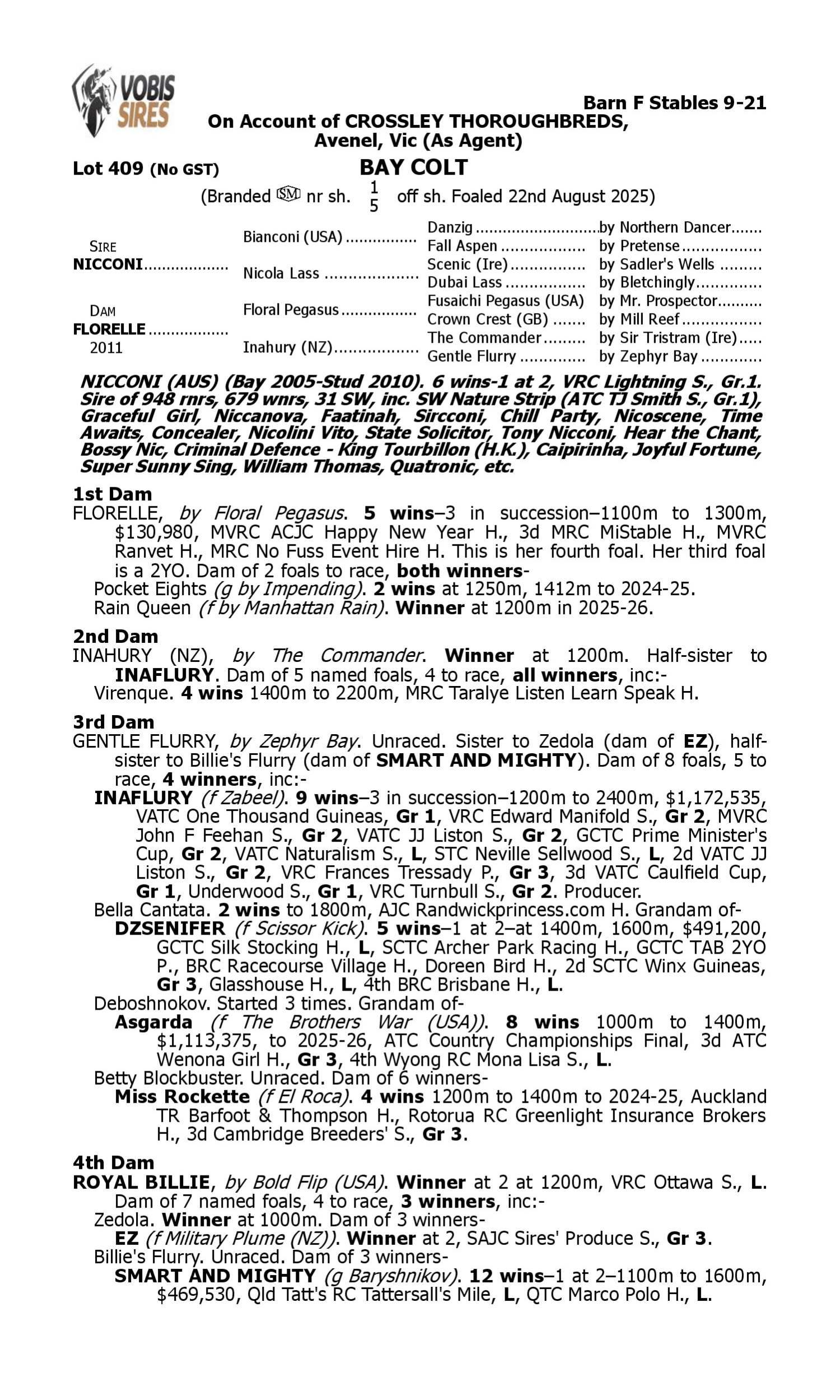 Pedigree for Lot 409 Nicconi - Florelle