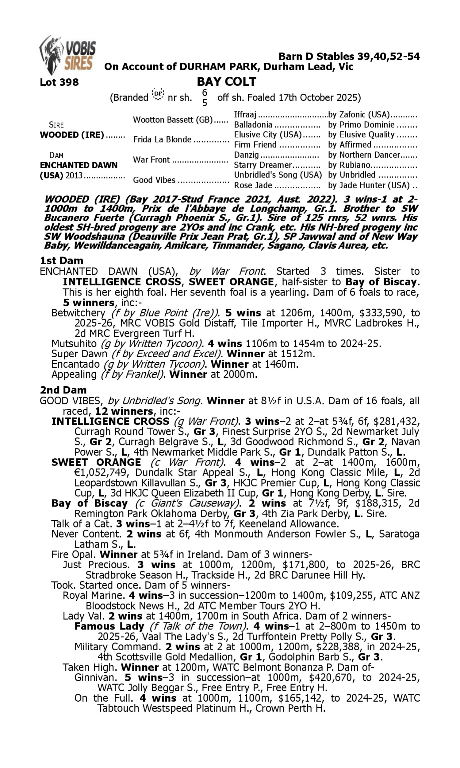 Pedigree for Lot 398 Wooded (IRE) - Enchanted Dawn (USA)