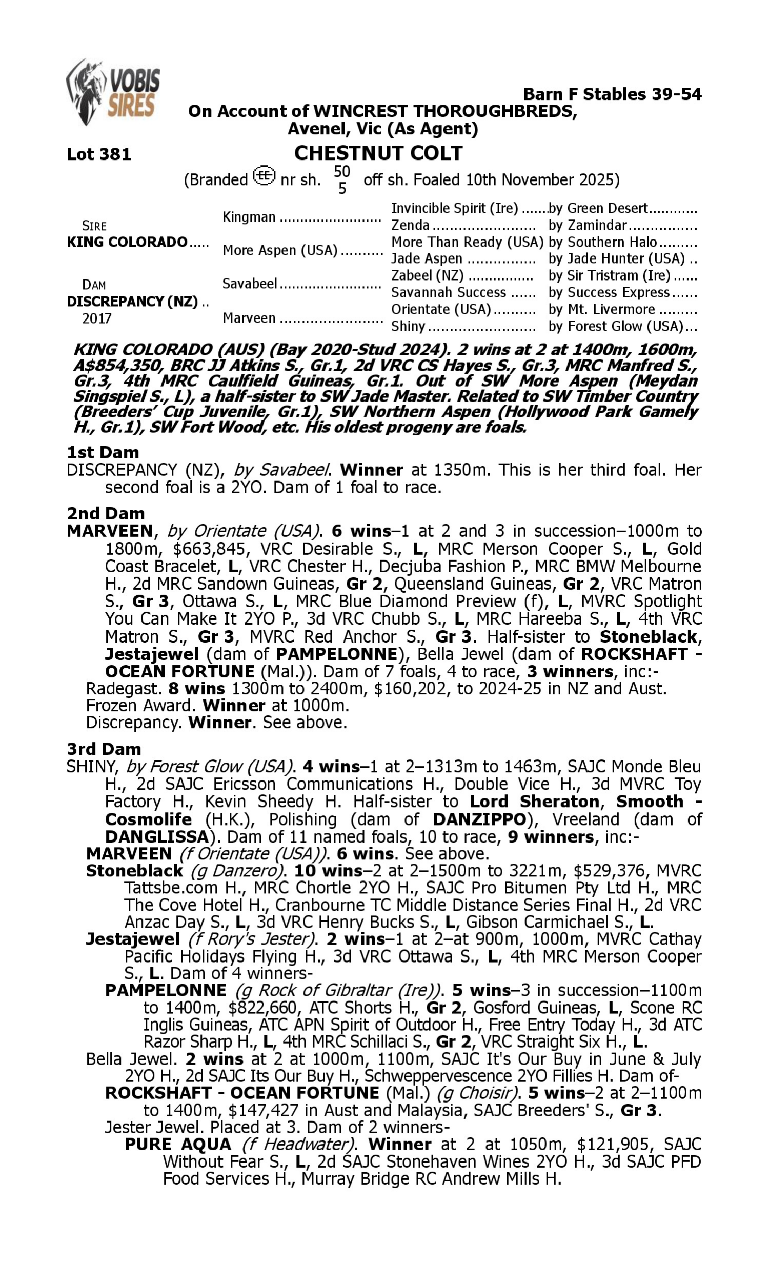 Pedigree for Lot 381 King Colorado - Discrepancy (NZ)