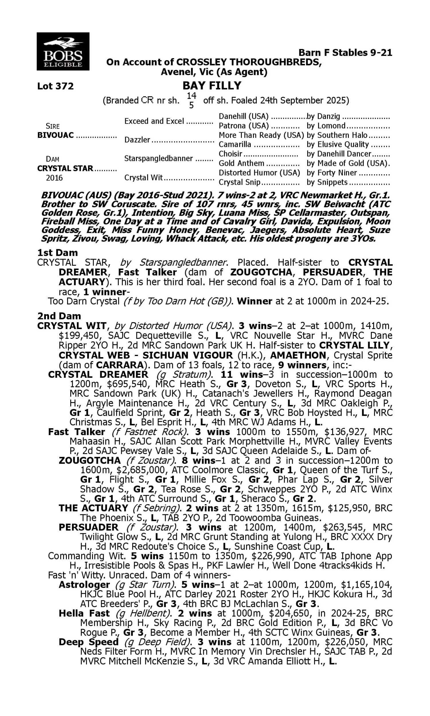 Pedigree for Lot 372 Bivouac - Crystal Star