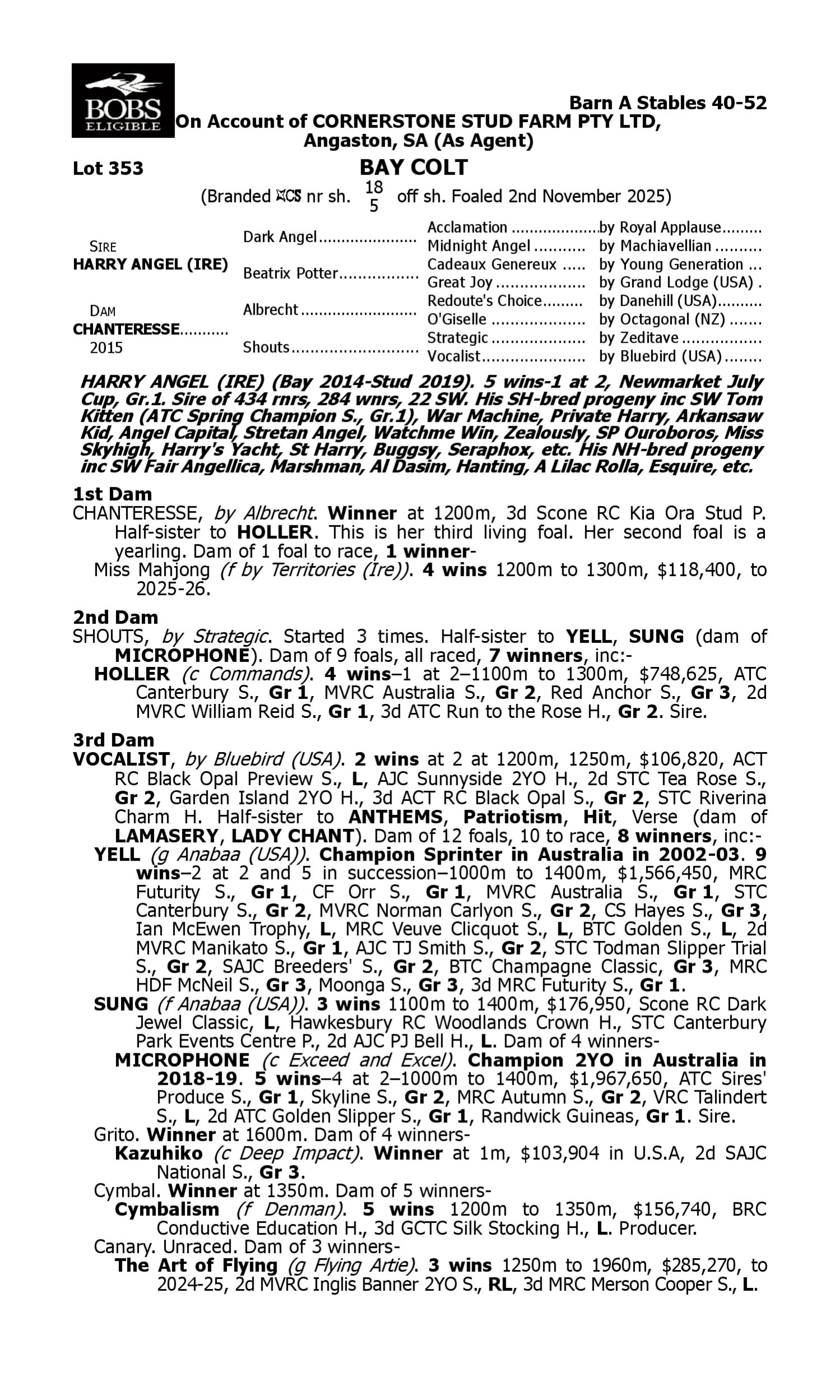 Pedigree for Lot 353 Harry Angel (IRE) - Chanteresse