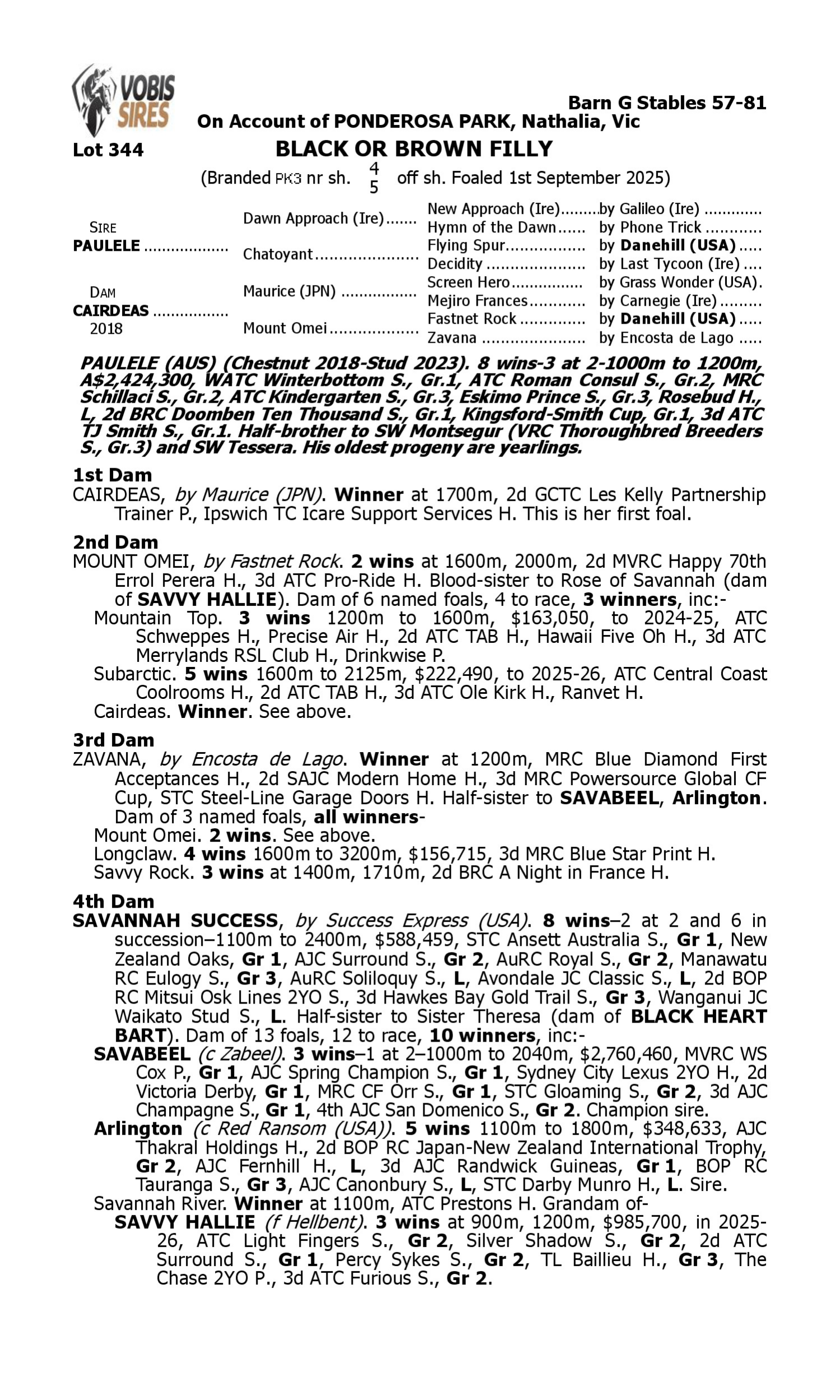 Pedigree for Lot 344 Paulele - Cairdeas