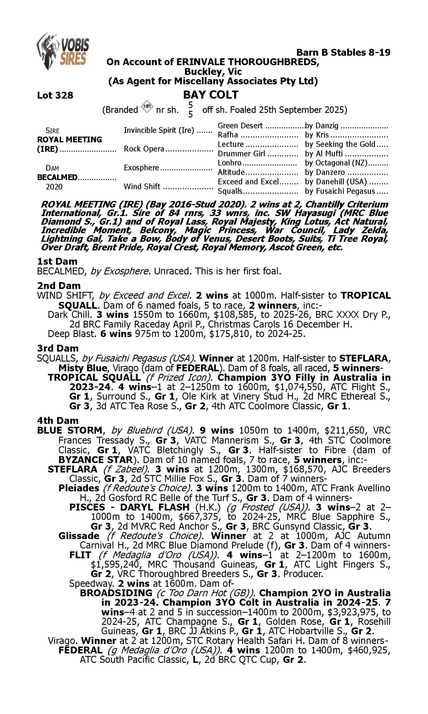 Pedigree for Lot 328 Royal Meeting (IRE) - Becalmed