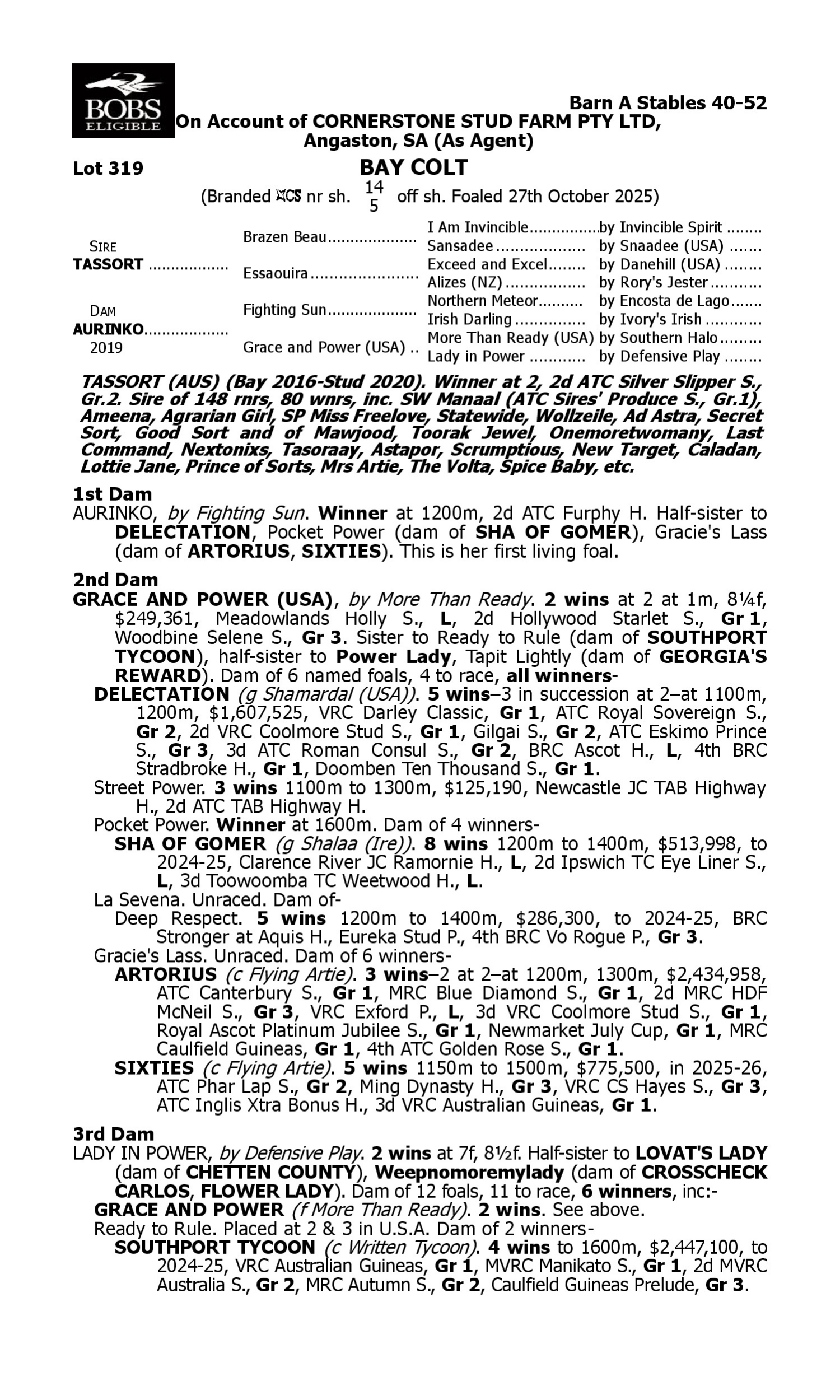 Pedigree for Lot 319 Tassort - Aurinko