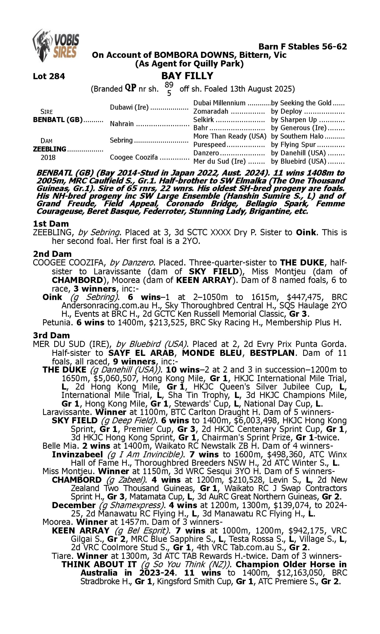 Pedigree for Lot 284 Benbatl (GB) - Zeebling